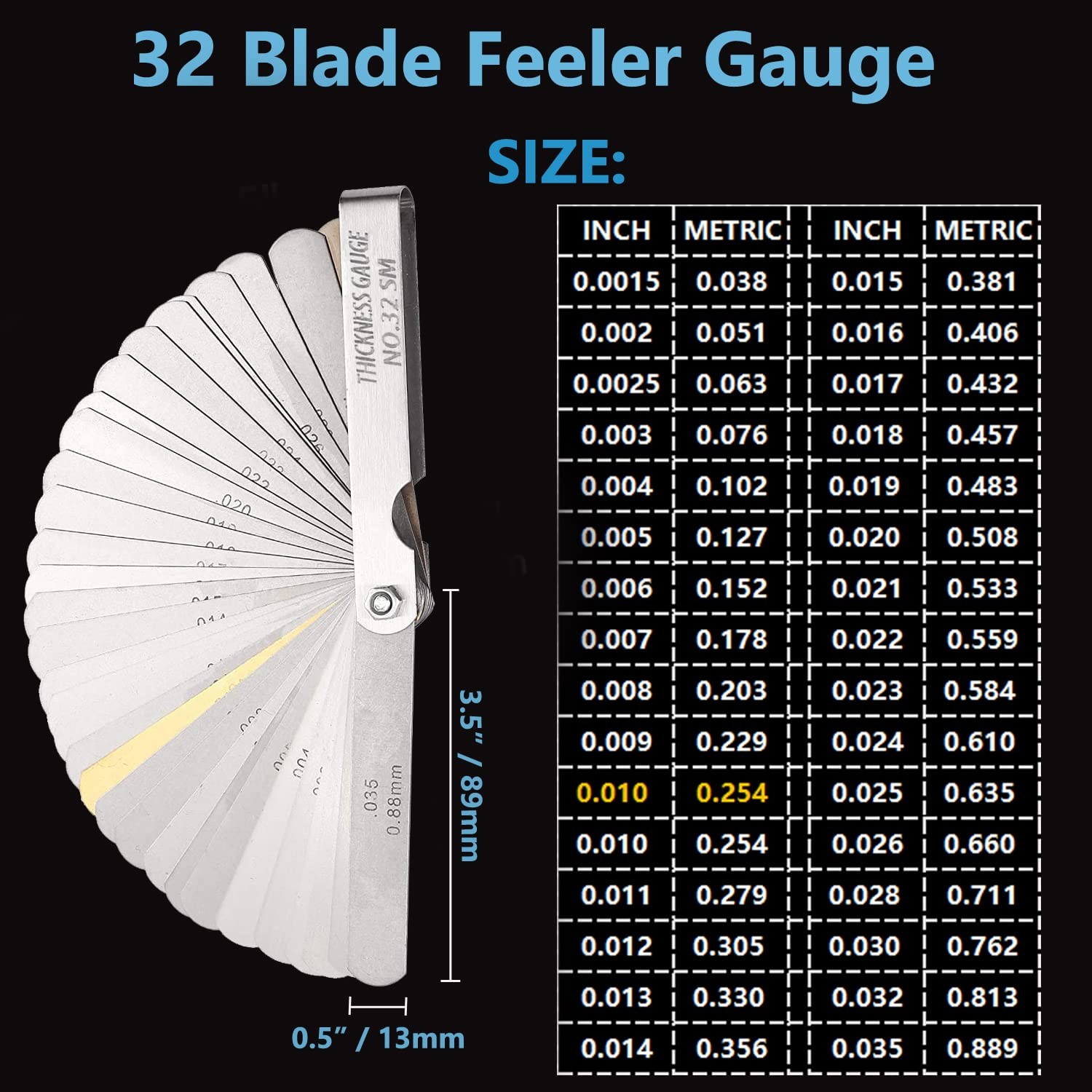 ENASGLOO 2 Pack Feeler Gauge 32 Blades Under 3 Inches, Silver
