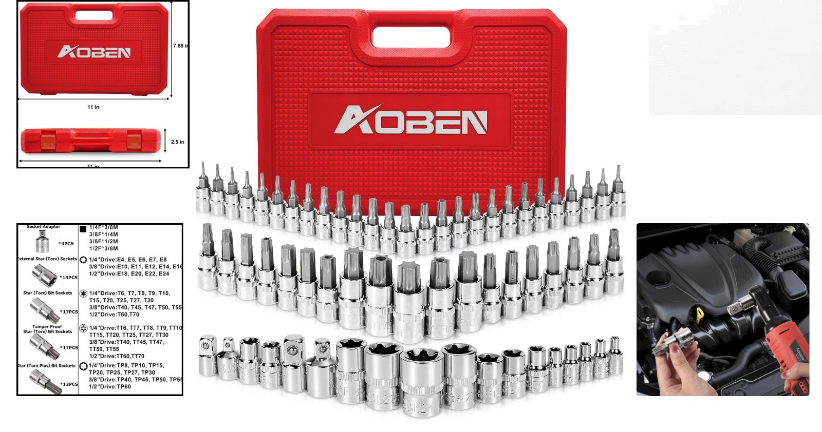 64-Piece Torx Bit Socket Set – E4-E24, T6-T70, with Adapters Included
