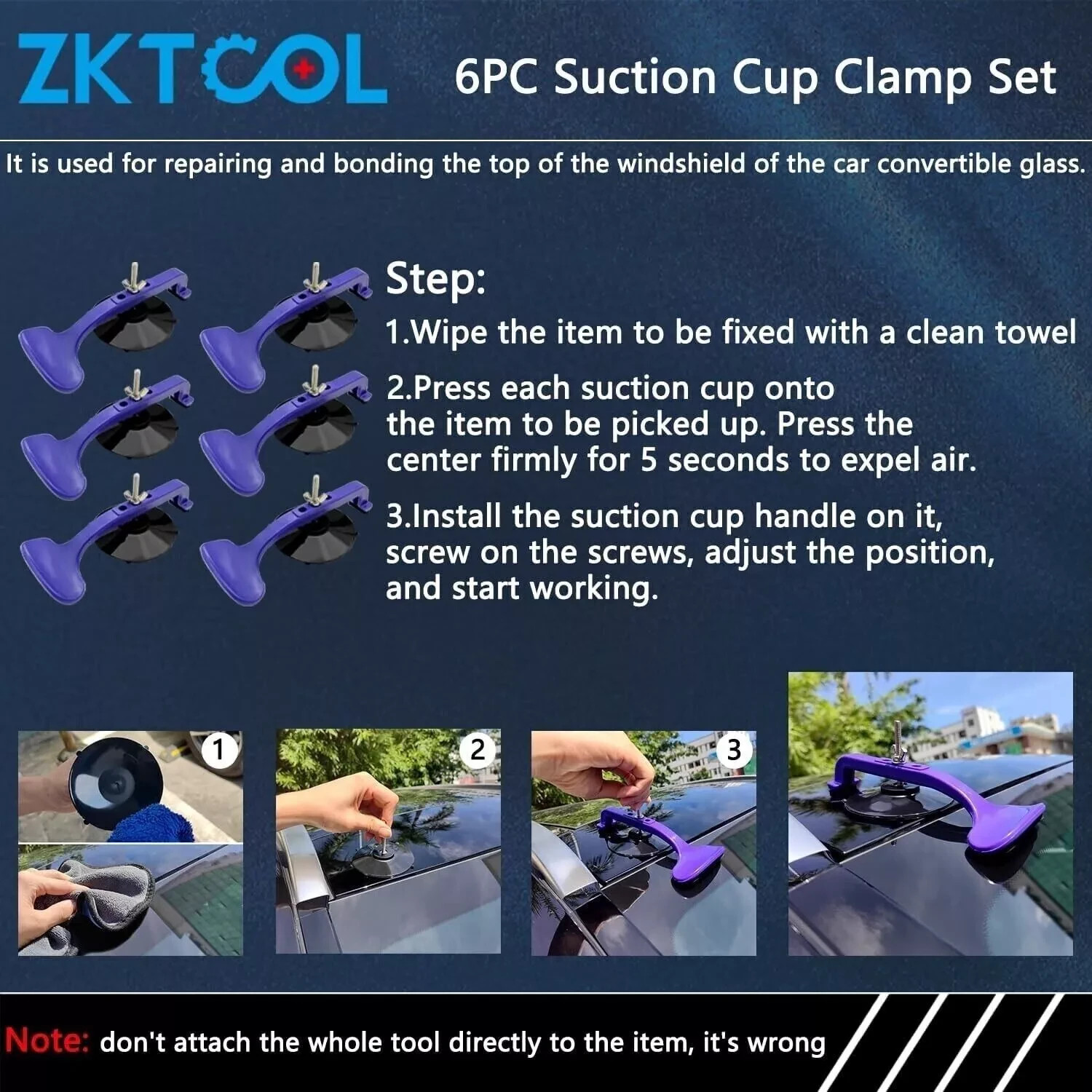 6PCS Suction Cup Clamps kit for Convertible Glass Windshield Repair Gluing
