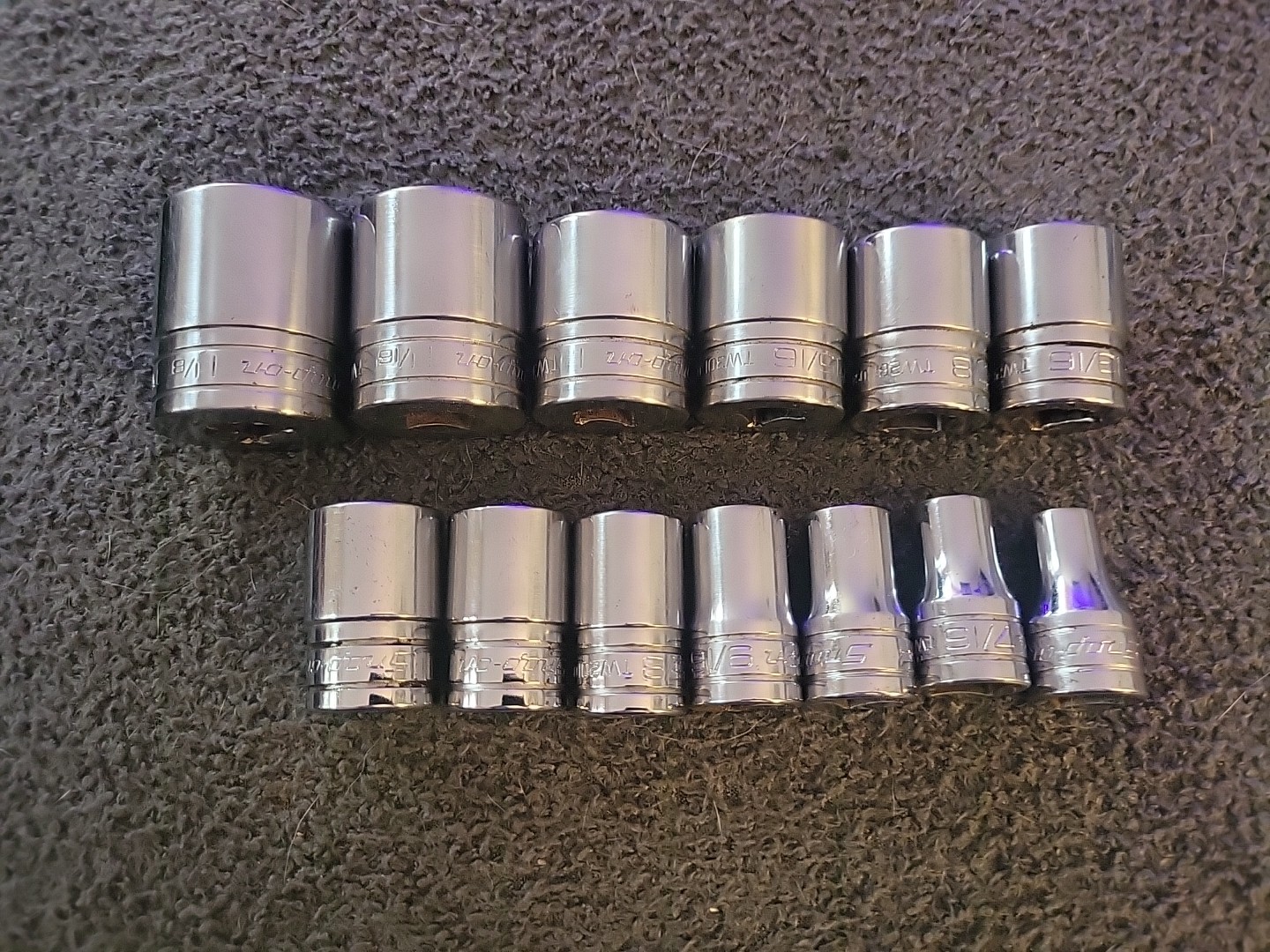 Snap On 13Pc SAE 1/2 Drive Shallow Socket Set 3/8″- 1 1/8″ 6Pt TW121 To TW361