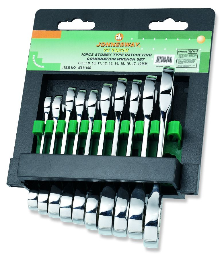 Jonnesway 10 Pcs 72 Teeth STUBBY Type Ratcheting Combination Wrench Metric: 8-19