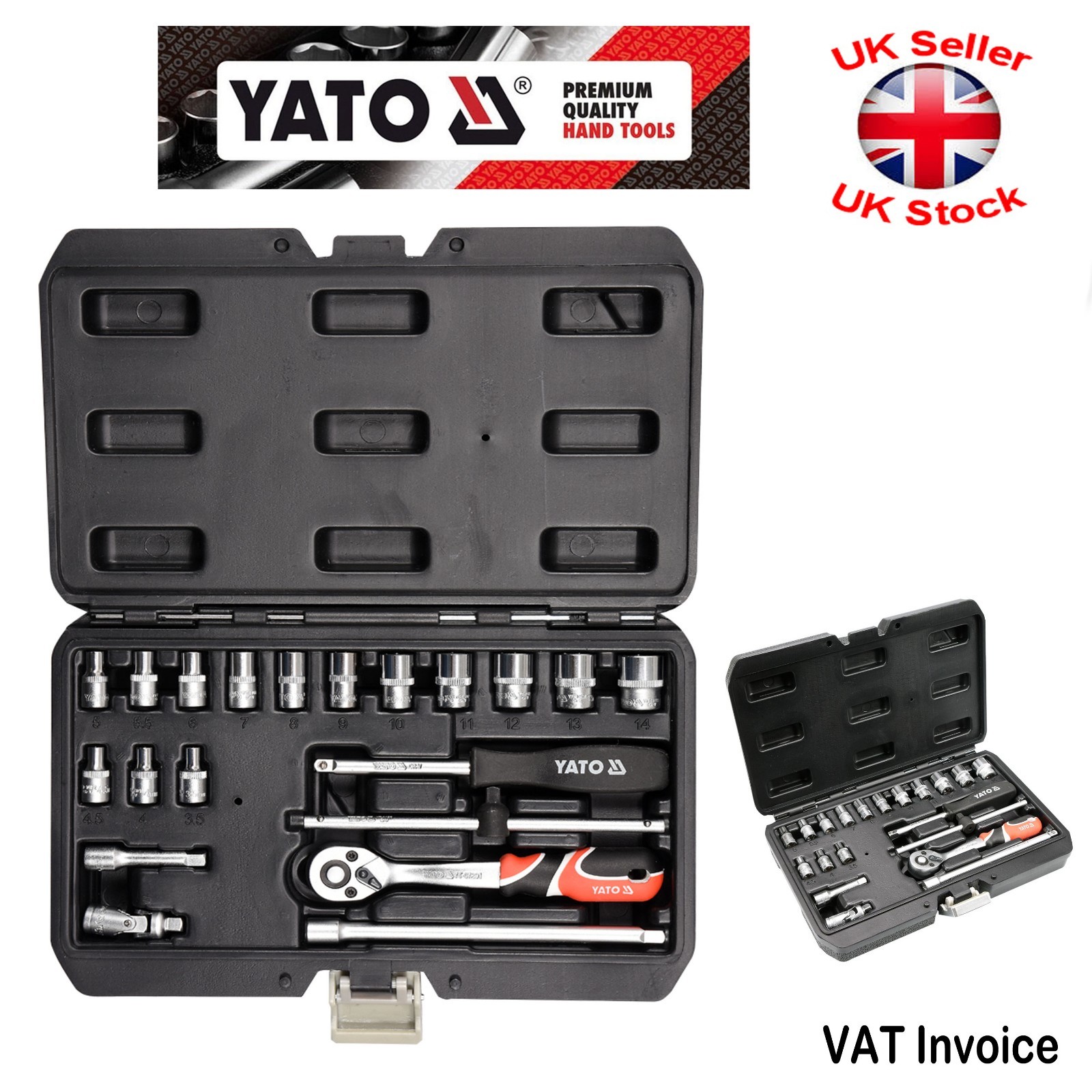 Yato Professional 20 pcs Ratchet Socket Set 1/4″ Tools Toolbox YT-14491