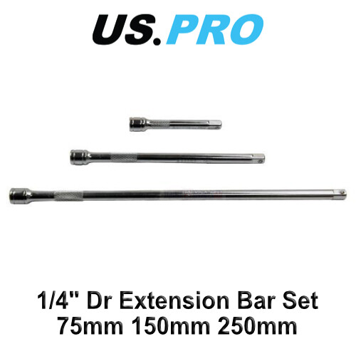 US PRO Tools 3pc 1/4″ Dr Socket Extension Bar Set 75mm 150mm 250mm Long 3261