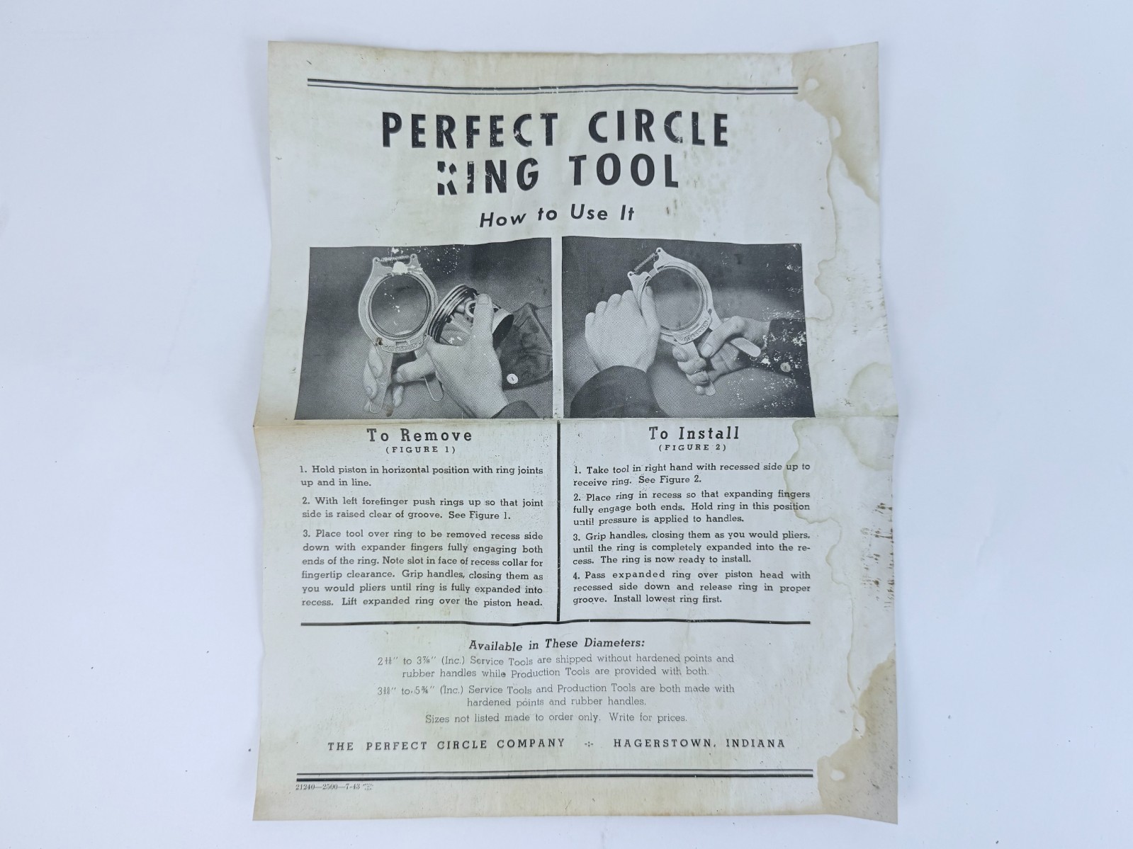 VTG LOT OF 2 Perfect Circle Piston Ring Expander Tools 4-5/8 +.020 Instructions