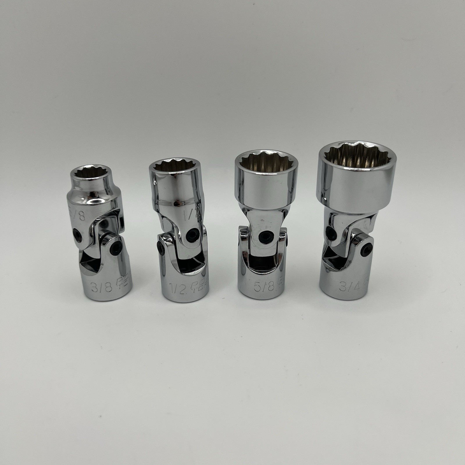Power Torque 4pc 3/8″ Drive 12 Point Swivel Sockets SAE Standard Chrome Lot Of 4