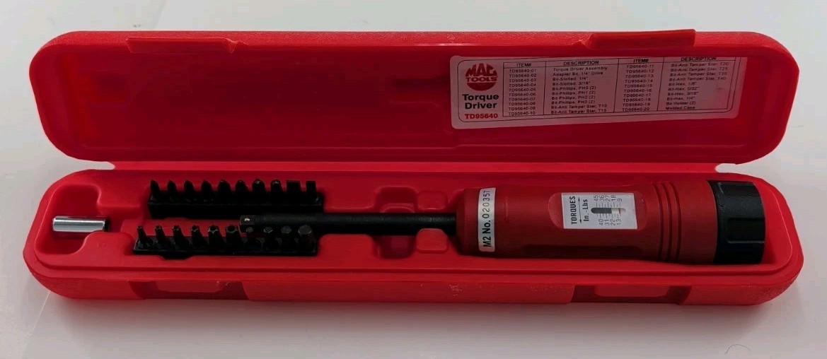 Mac Tools TD95640 1/4″ Drive Torque Screwdriver Set 10-50 In-Lbs Case TD95460