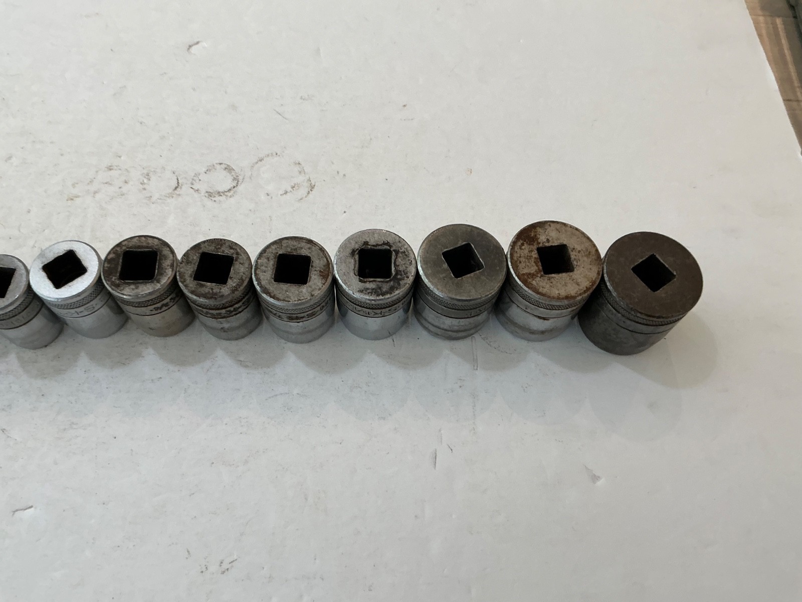 Vtg S-K 14 pc 1/2″ drive knurled/tapered socket set 12 pt SAE 7/16″-1 1/8” USA
