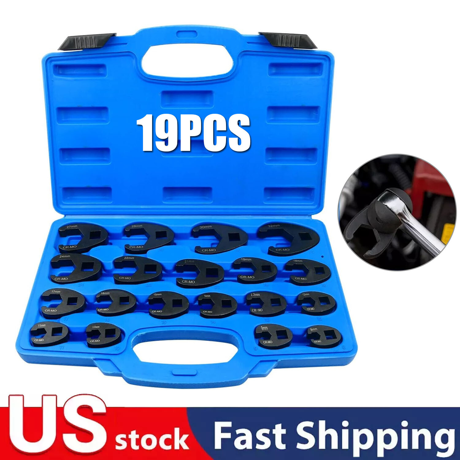 19PCS Crows foot Wrench Set 1/2″ and 3/8” Drive Flare Nut Crowfoot Wrench Set