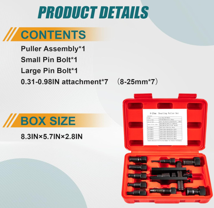 Extractor de rodamientos interiores para moto 8–25 mm, kit de 10 piezas