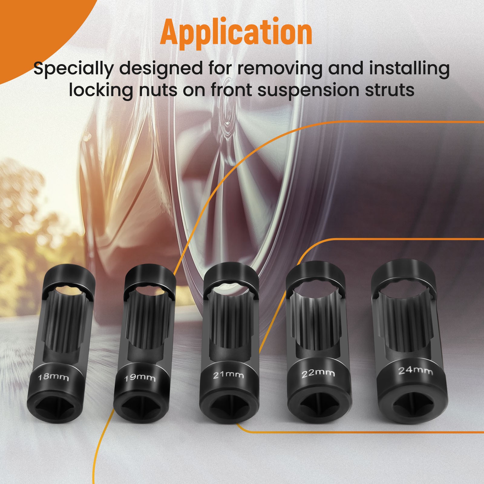 (5PCS) Strut Nut Socket 18mm 19mm 21mm 22mm 24mm w/ 12 Point 1/2″ Drive New