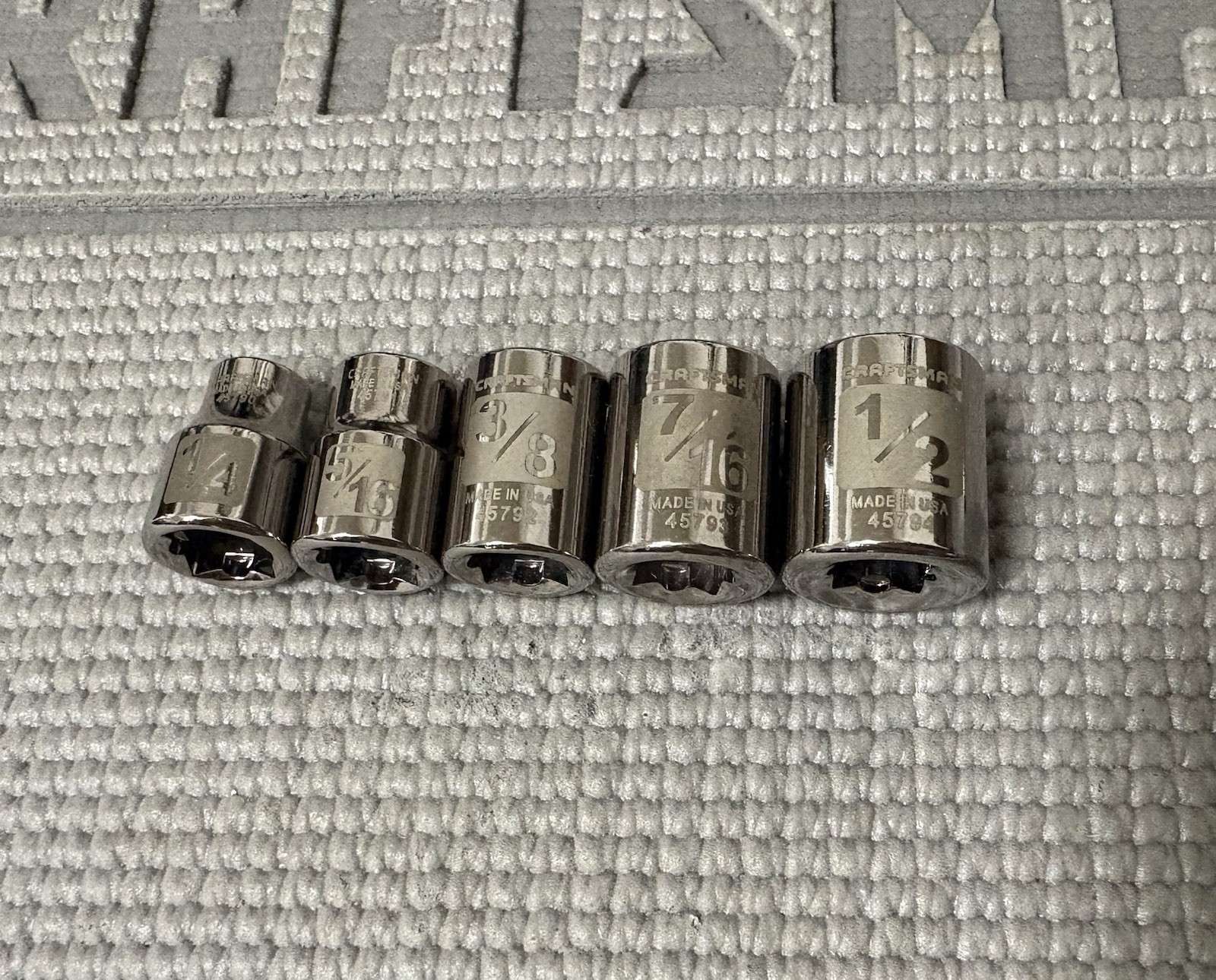 NOS Sears Craftsman USA 5pc 3/8″ DRIVE 8 Point Easy Read Socket Set 1/4″-1/2″