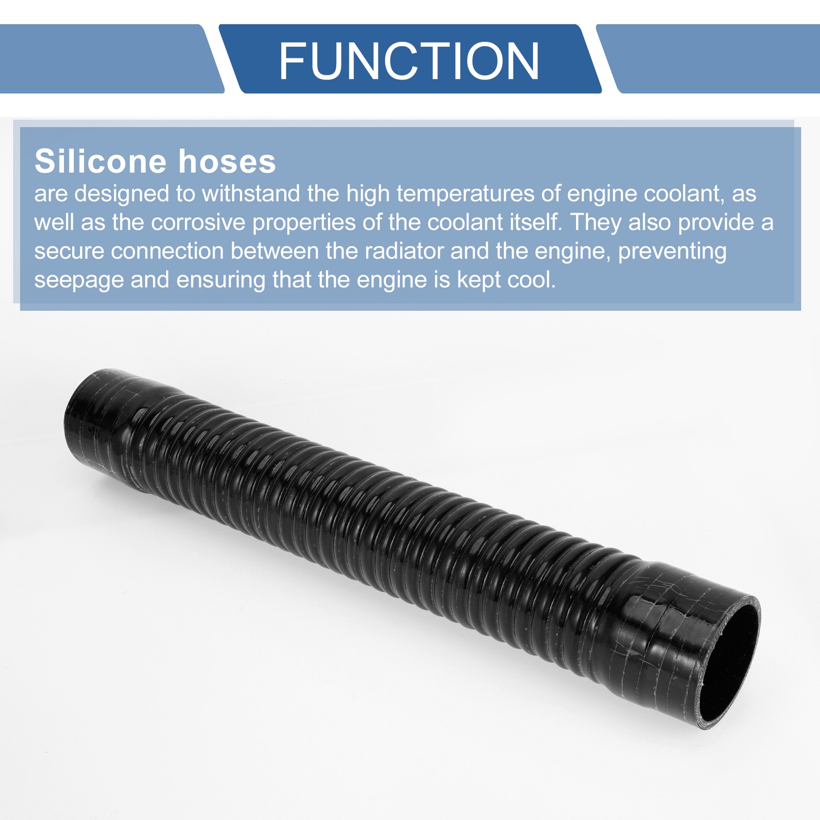 1pc 68mm 2.68″ ID 500mm 19.69″ L 0° Black Threaded Silicone Tube for Car