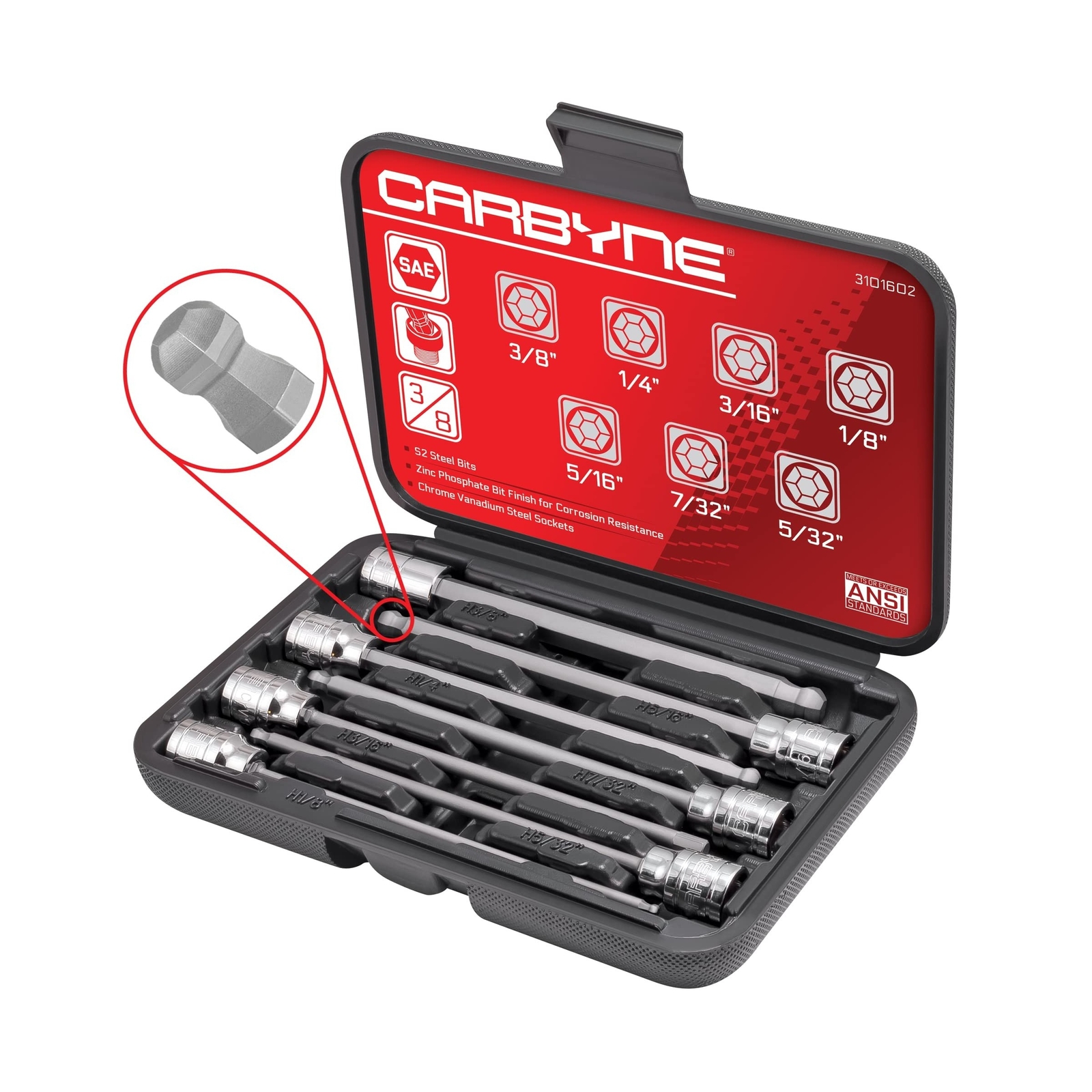 CARBYNE SAE & Metric Ball End Extra Long Bit Socket Sets – 14 Pieces, (1/8 in…