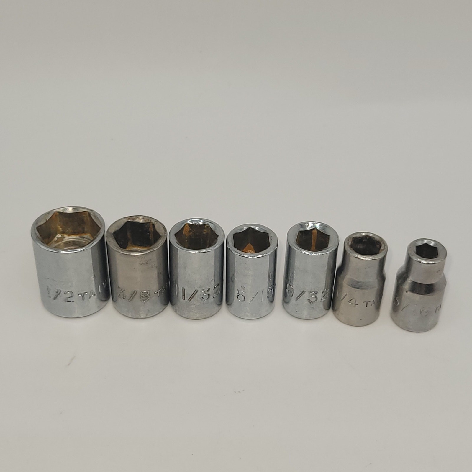 7 pcs – 1/4 in drive – 6 point – Taiwan 1/2 3/8 11/32 5/16 9/32 1/4 3/16 SAE