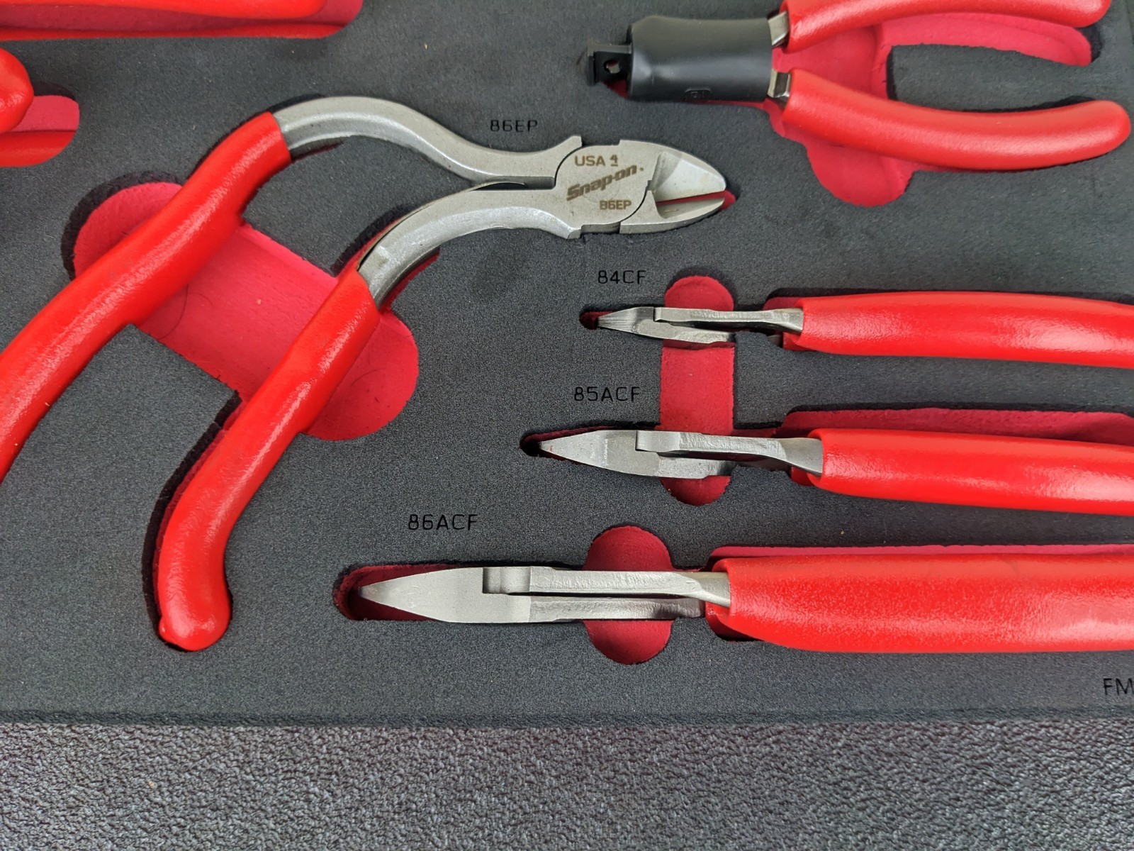 #bp051 Snap-on USA NEW RED 10-Piece Diagonal Cutter Pliers Foam Set PLDC1000FR
