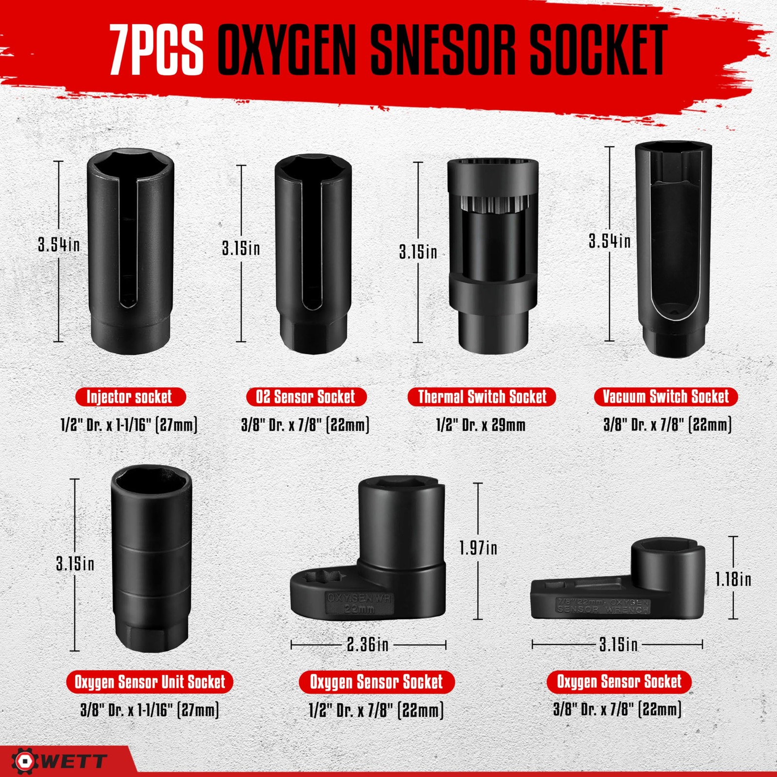 Sockets Para Sensor de Oxigeno O2 7 PCS Llaves 22 27 29mm Offset Kit Universal
