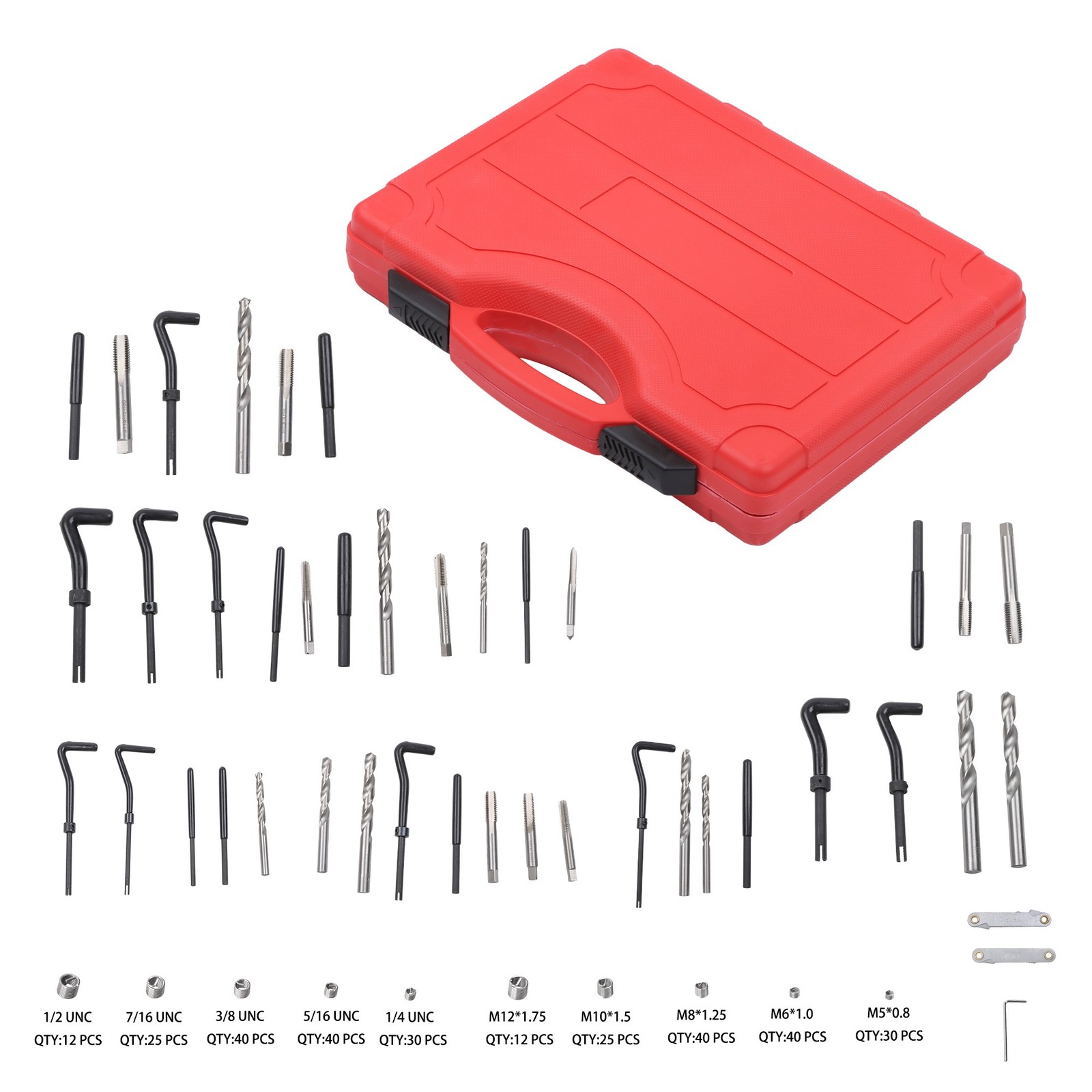 338Pcs SAE 1/4″-1/2″ Metric M5-M12 Thread Repair Tool HSS Drill Helicoil Kit