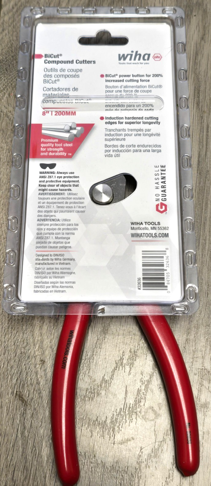 Wiha Tools 32636 8″ Push Button BiCut Compound Diagonal Cutter Pliers, Germany