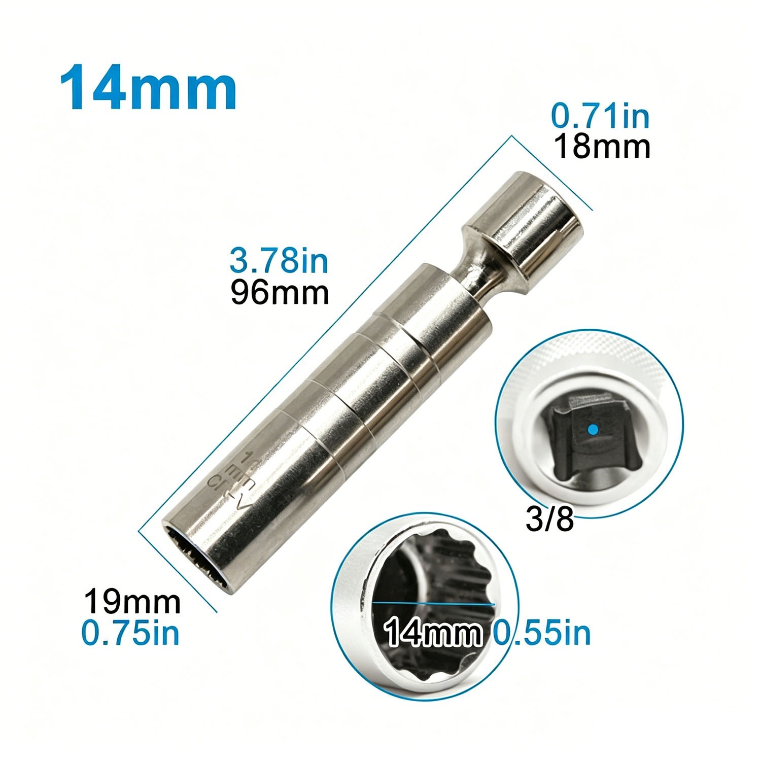 14mm 16mm Thin Wall Magnetic Swivel Spark Plug Socket 12-Point Removal Tool
