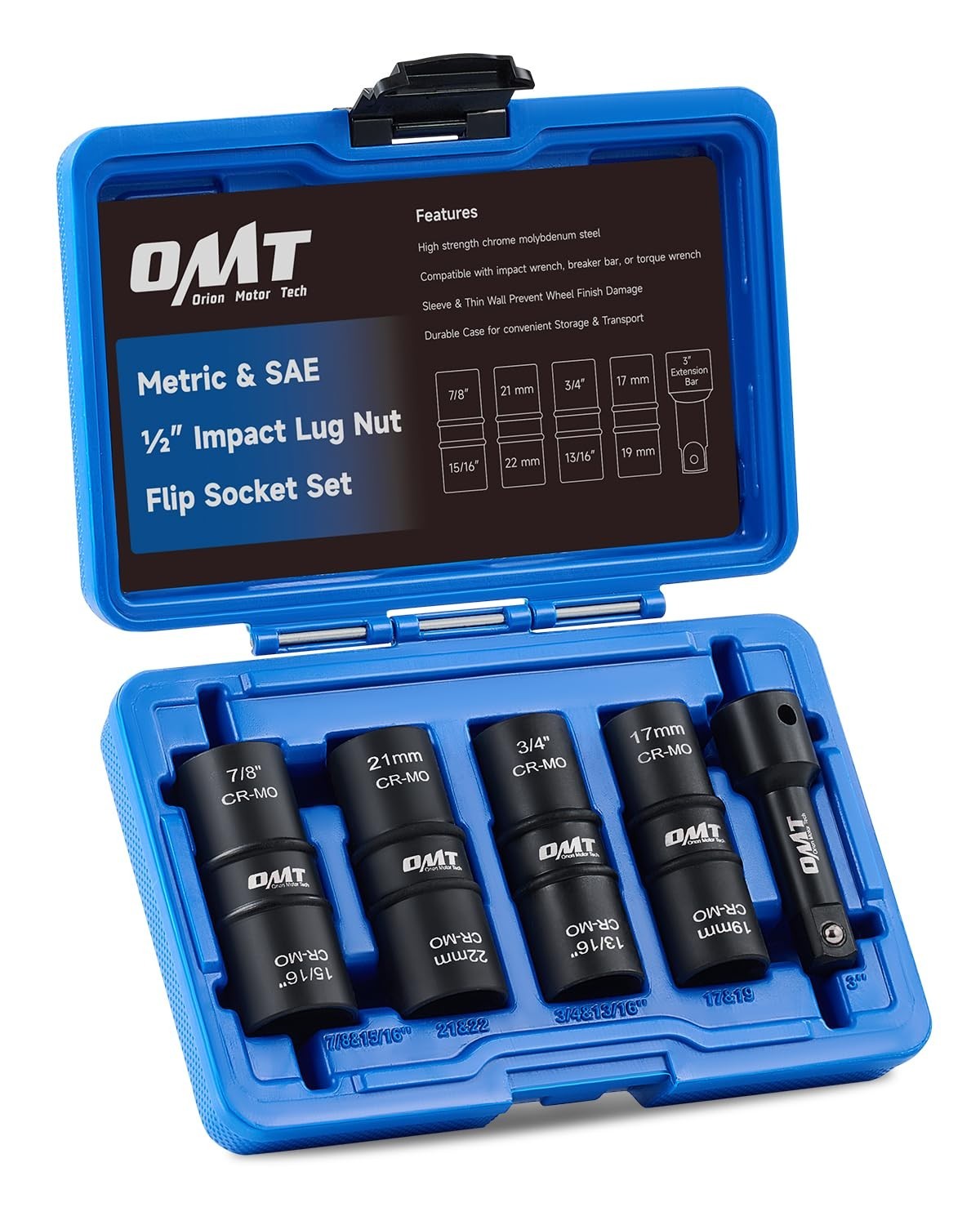 1/2″ Drive Impact Lug Nut Flip Socket Set SAE & Metric Double Ended Thin Wall