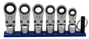 VIM Tools 6 Piece 12 Point Offset, Flex Head Ratcheting Wrench Attachments