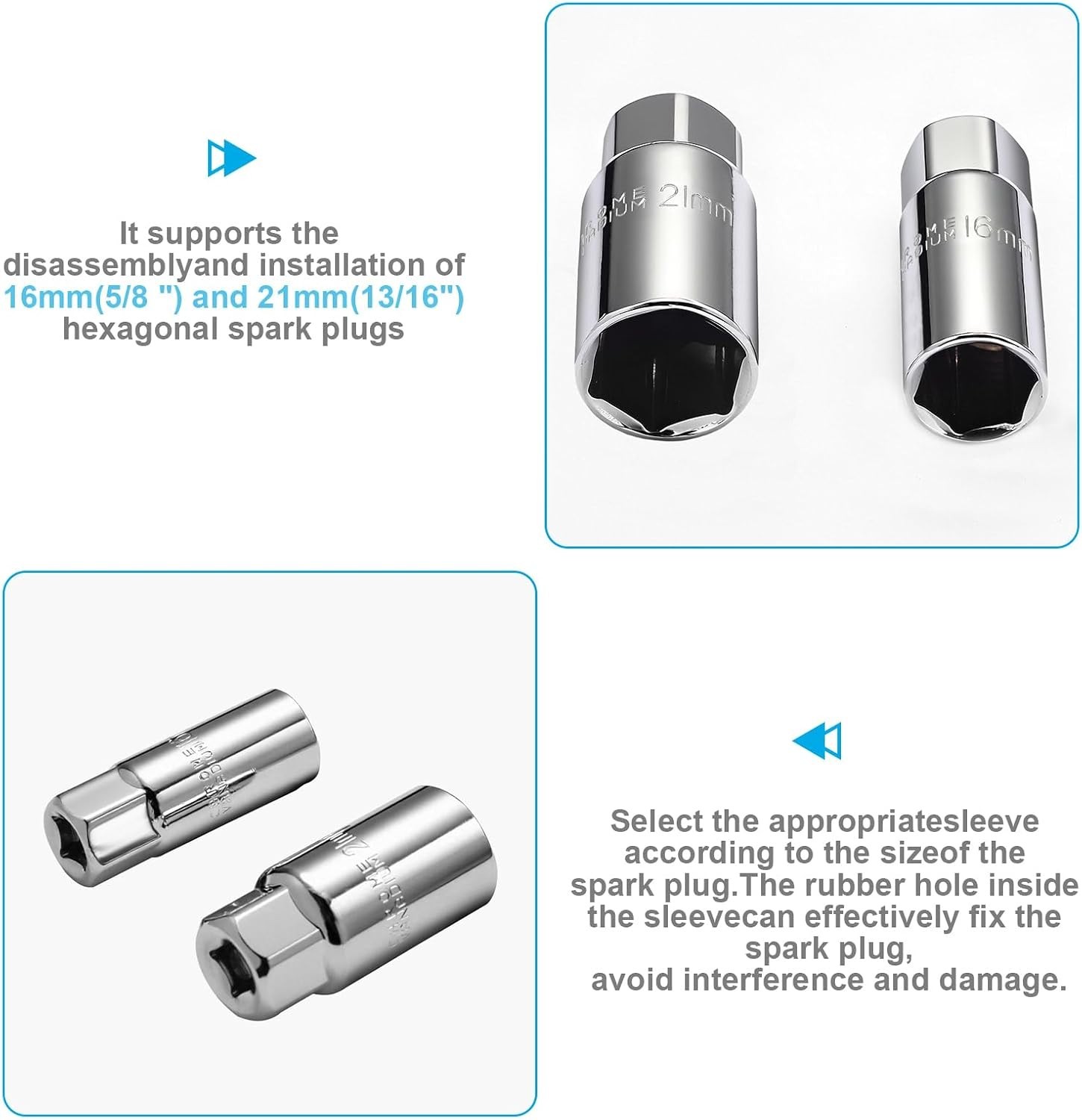 3Pcs Spark Plug Socket Wrench Set T-Handle, Universal 5/8″ & 13/16″ Spark Plu…