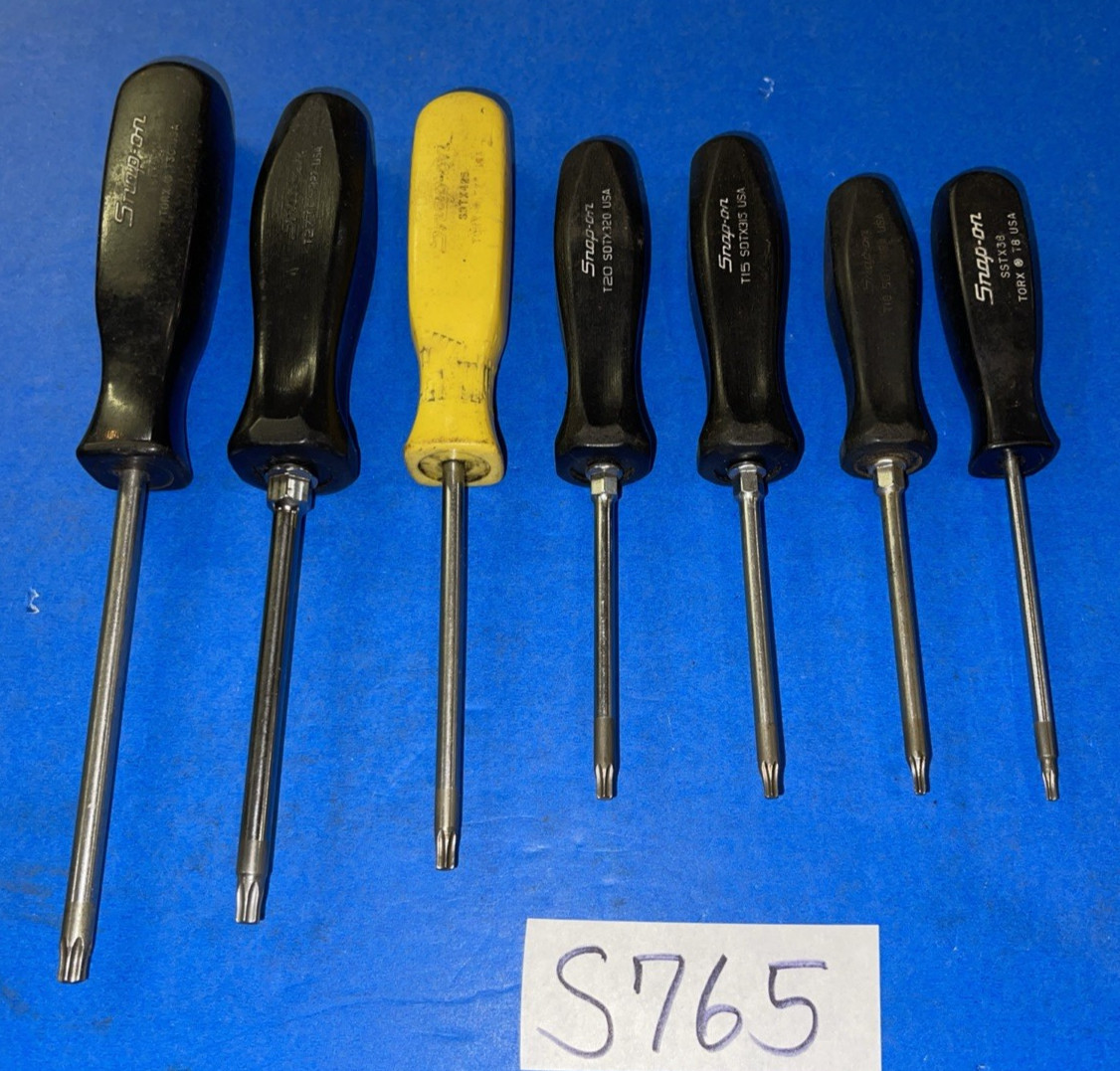 SNAP-ON TOOLS 7 PIECE TORX SCREWDRIVER SET BLACK & YELLOW HANDLE T8-T30