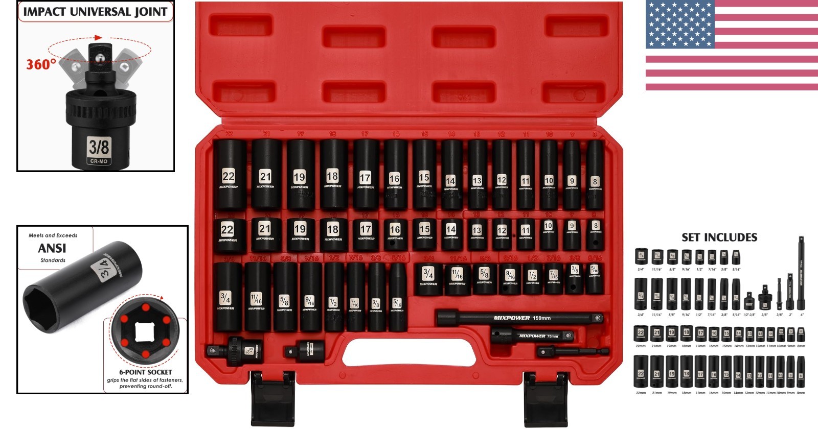 49-Piece Chrome Vanadium Drive Impact Socket Set for Mechanics – SAE & Metric