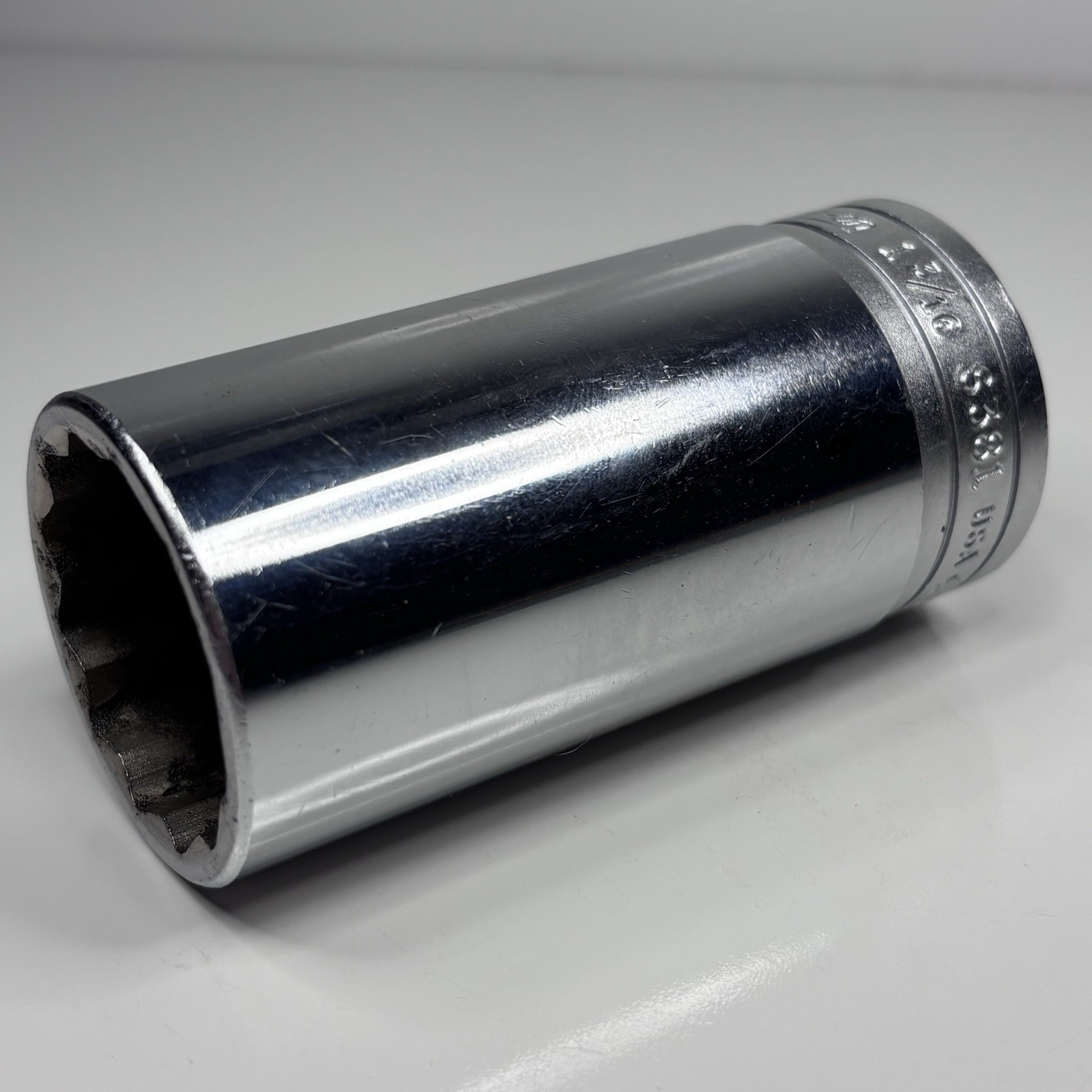 Snap On S381 1/2 Dr 12Pt SAE 1-3/16 Flank Dr Deep Chrome Socket USA VTG 1985 VGC