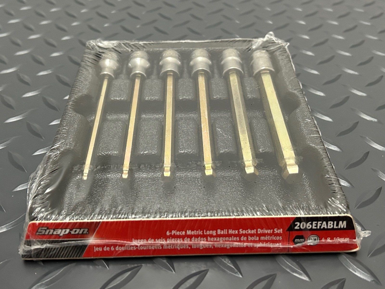 Snap-on 206efablm 6 pc 3/8 drive 4-8,10mm long ball hex driver set sealed USA