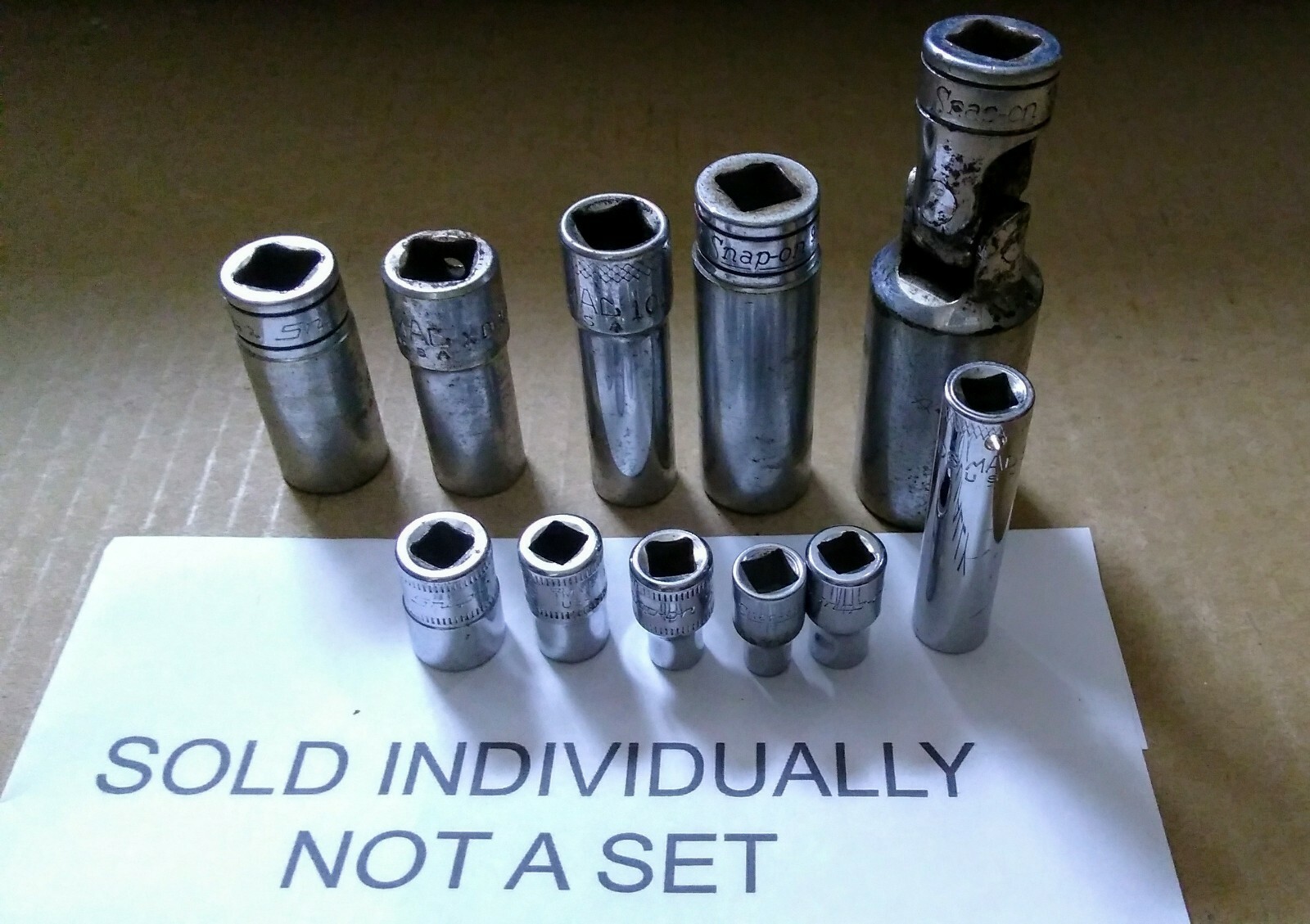 ASSORTED SNAP-ON MAC 3/8″ &1/4″ drive sockets 12 & 6 pts various sizesYour Pick