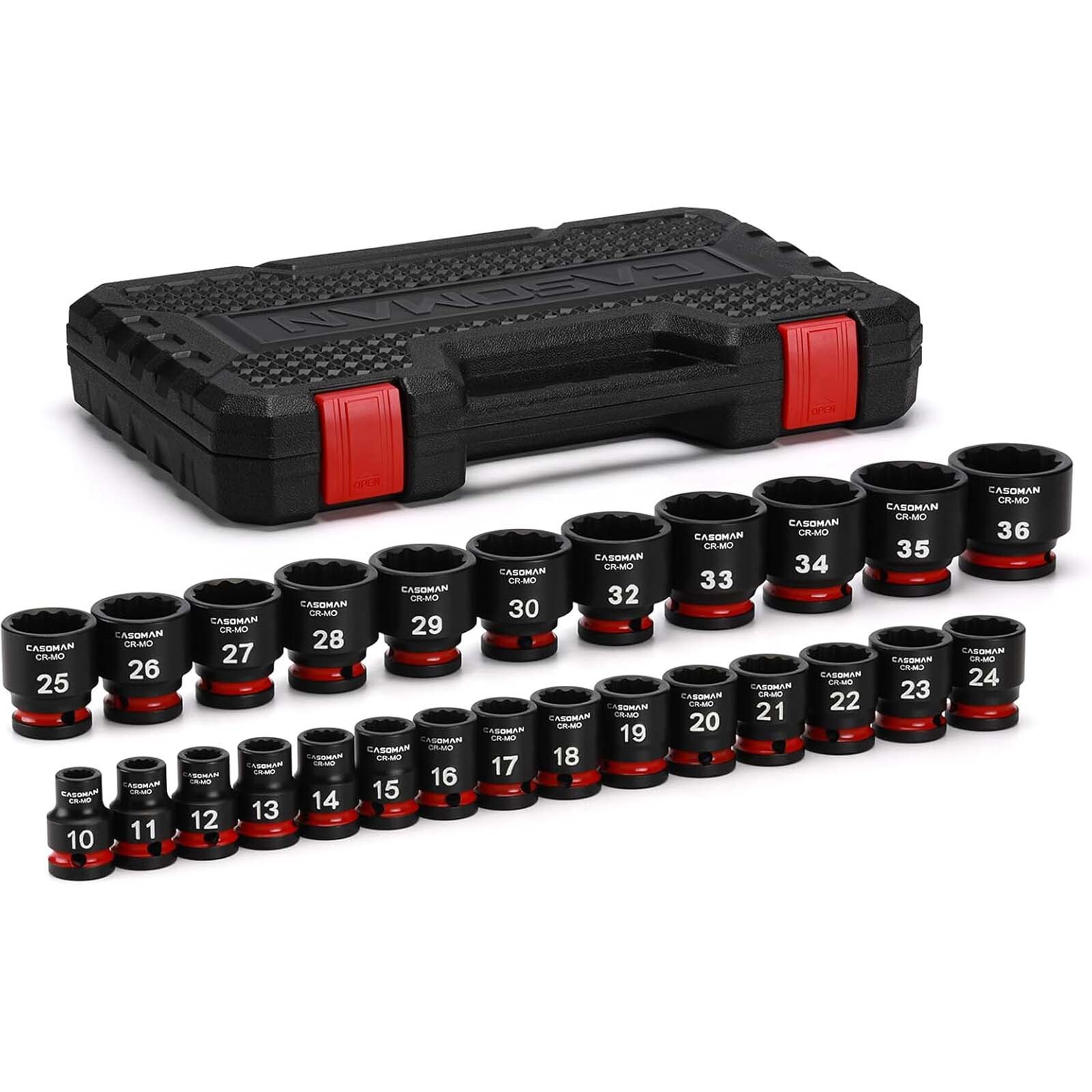 26 PCS 1/2″ Drive Standard Impact Socket Set 12 Point Metric 10mm-36mm CR-MO
