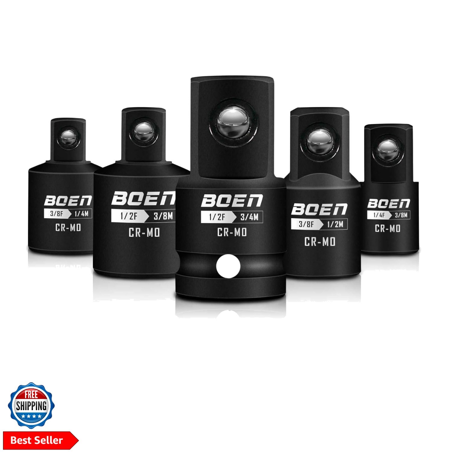 5 Piece Impact Socket Adapter Set and Reducer Set, Standard SAE, 1/4″, 3/8″, …