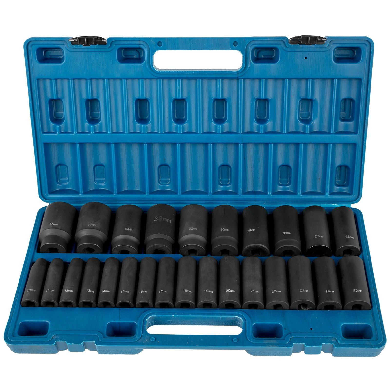 1/2″ 26pcs Impact Socket Set w/Case,Deep Socket, 6-Point Sockets Metric 10-36mm