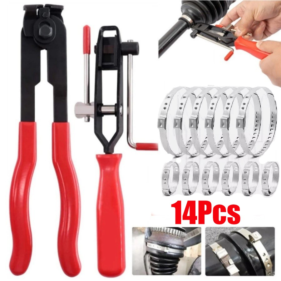 14Pcs CV Joint Boot Clamp Pliers with CV Boot Clamps Kit Ear Type Banding Tool