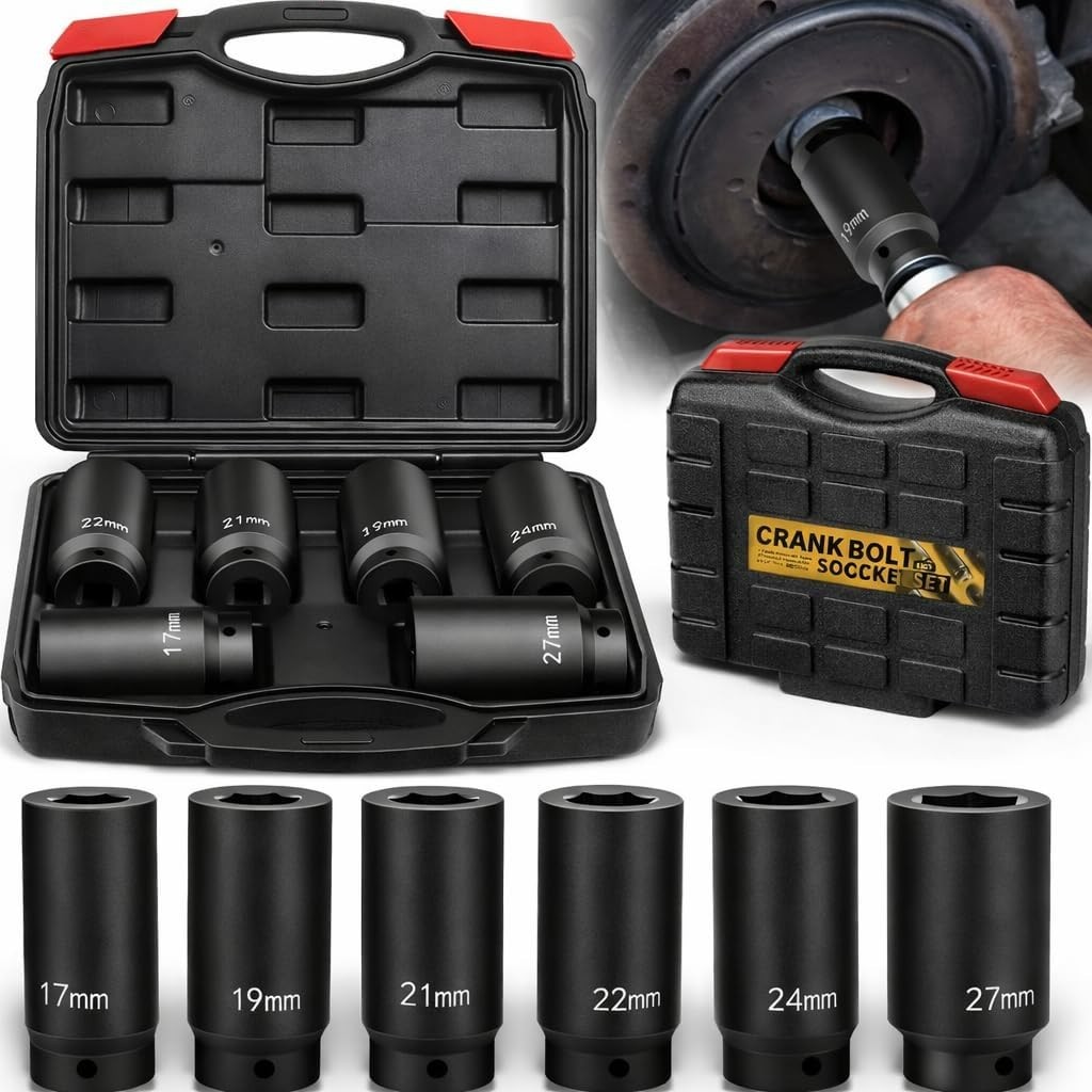 1/2’’ Drive Weighted Crank Bolt Socket Set, 17MM, 19MM, 21MM, 22MM, 24MM, 27M…