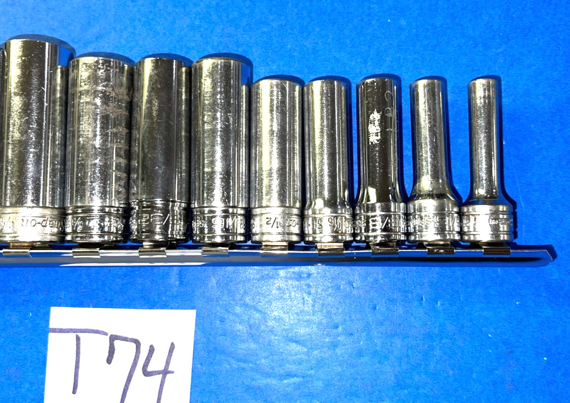 SNAP-ON TOOLS 12 PIECE 3/8 DRIVE SAE. DEEP CHROME 12 POINT SOCKET SET 211SFY