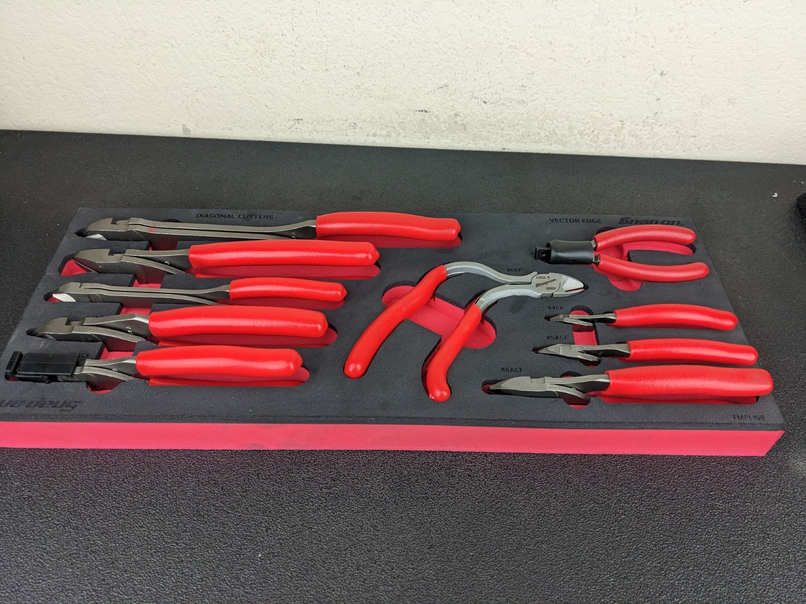 #bp051 Snap-on USA NEW RED 10-Piece Diagonal Cutter Pliers Foam Set PLDC1000FR