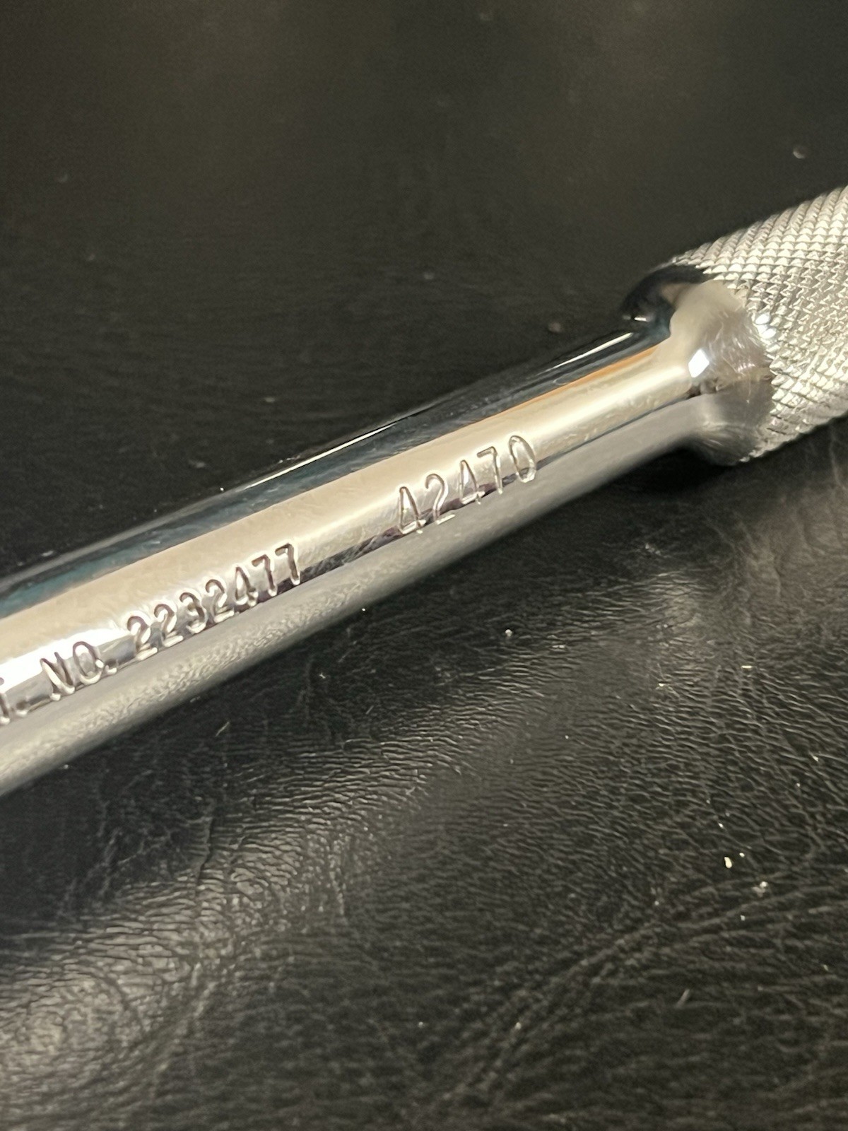 S-K Tools Chrome 1/2″ Dr Ratchet # 42470 USA 10″ Long Knurled Handle Reversible