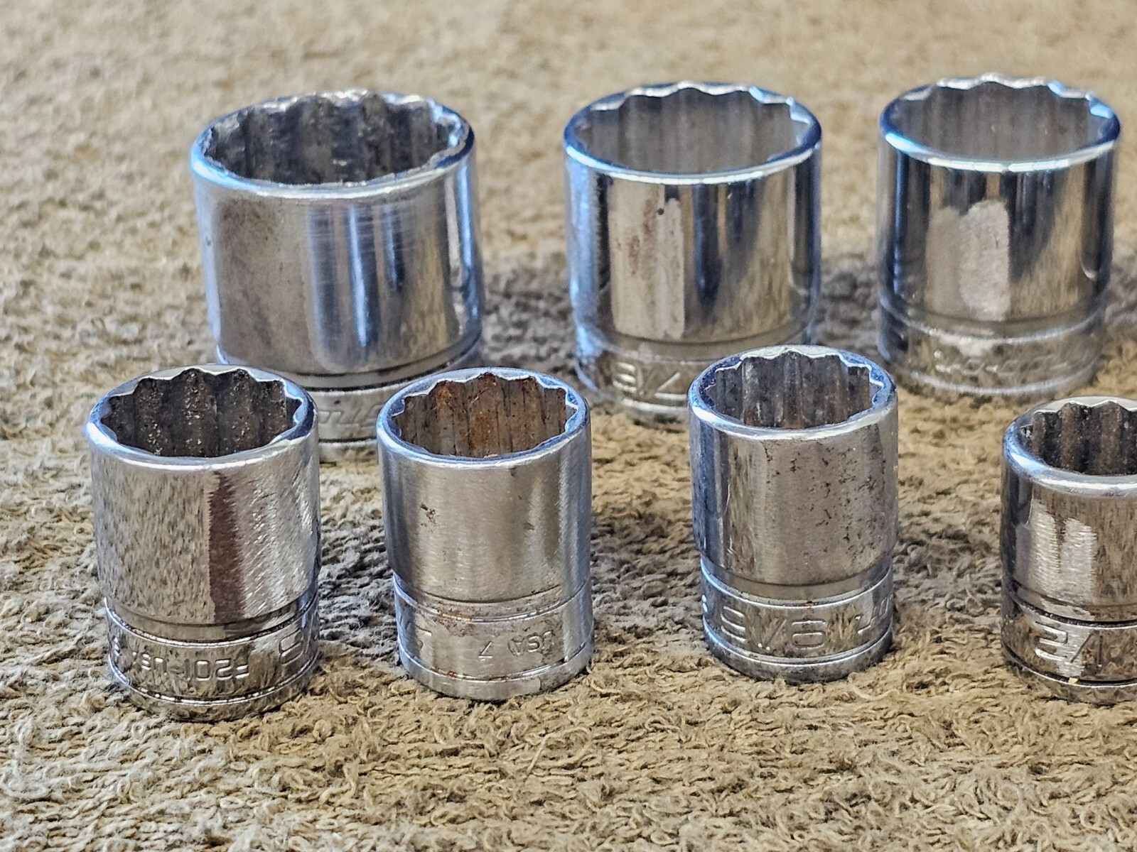 13 Snap On Socket Set 3/8″ Drive F F301 12 Point SAE 15/16 7/8 13/16 3/4 11/16