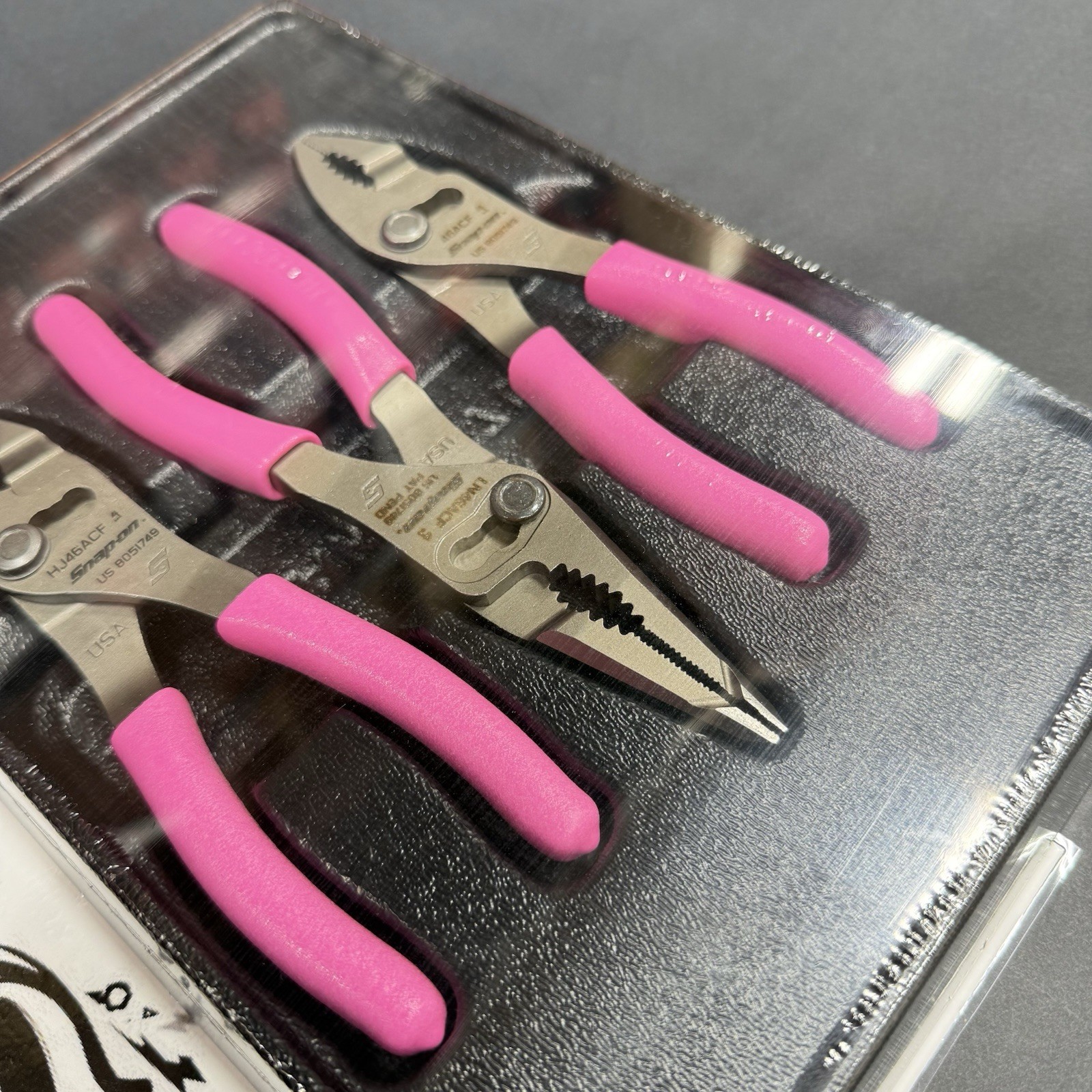 Snap-on Tools USA NEW 3pc Classic PINK Soft Grip Slip Joint Pliers Set PL346ACFP