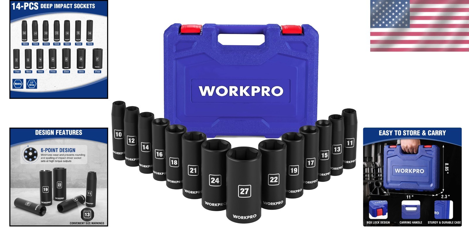 Complete 14-Piece Metric Deep Impact Socket Set – Greater Torque, Less Effort