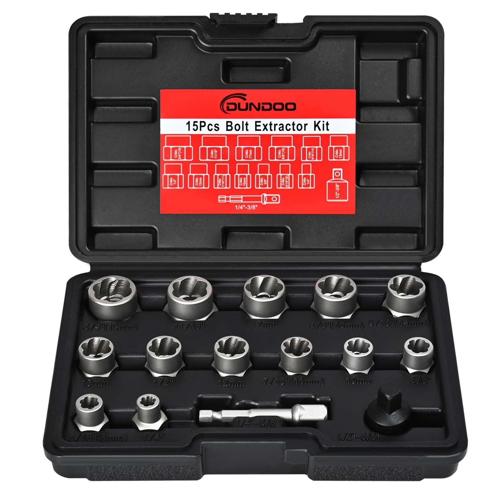 15PCS Bolt Extractor Set – Easy Out Stripped Bolt Remover Kit for Rusted Nuts &