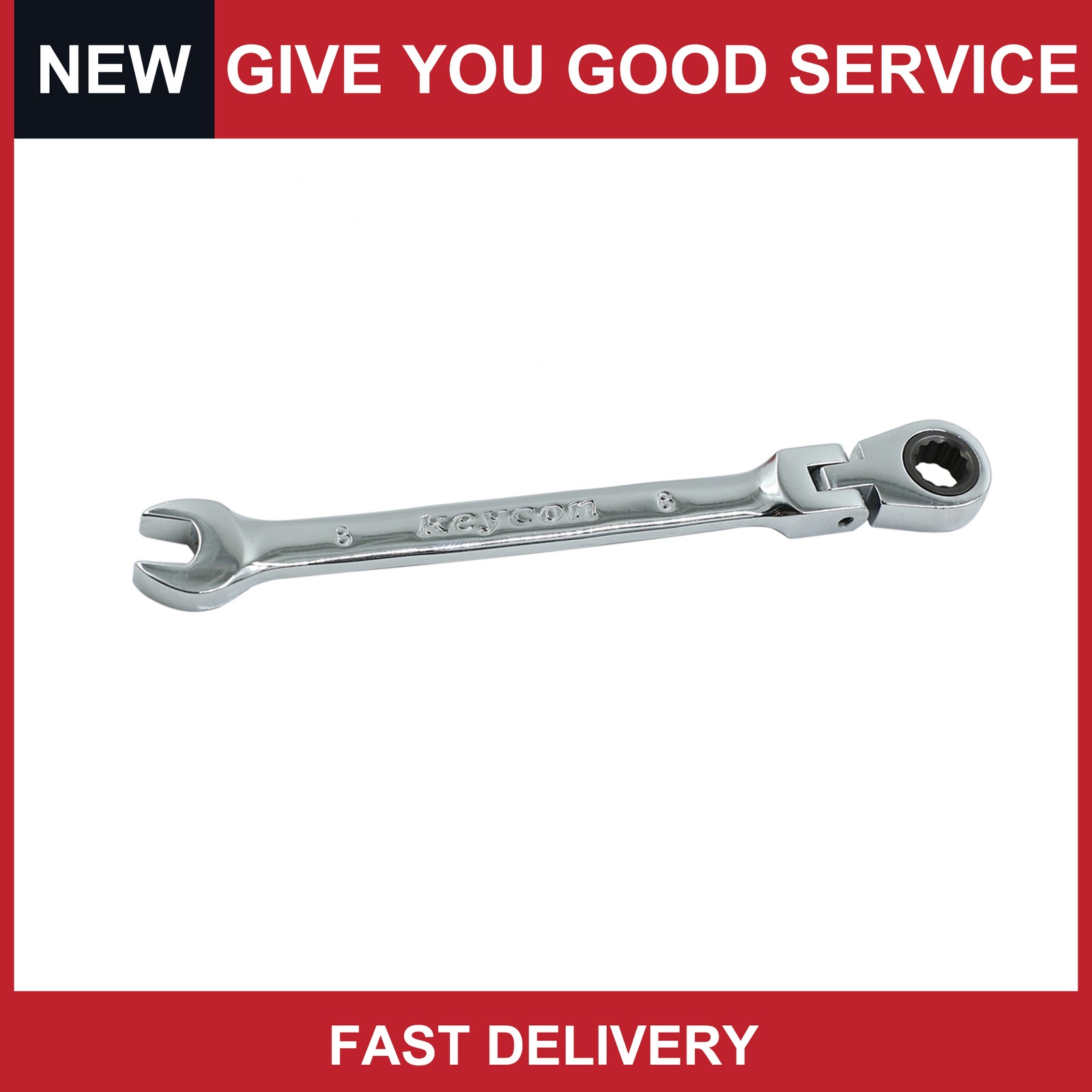 Universal 8mm 0.31″ Double Flex-Head Open End Spanner Ratchet Wrench Pack of 1