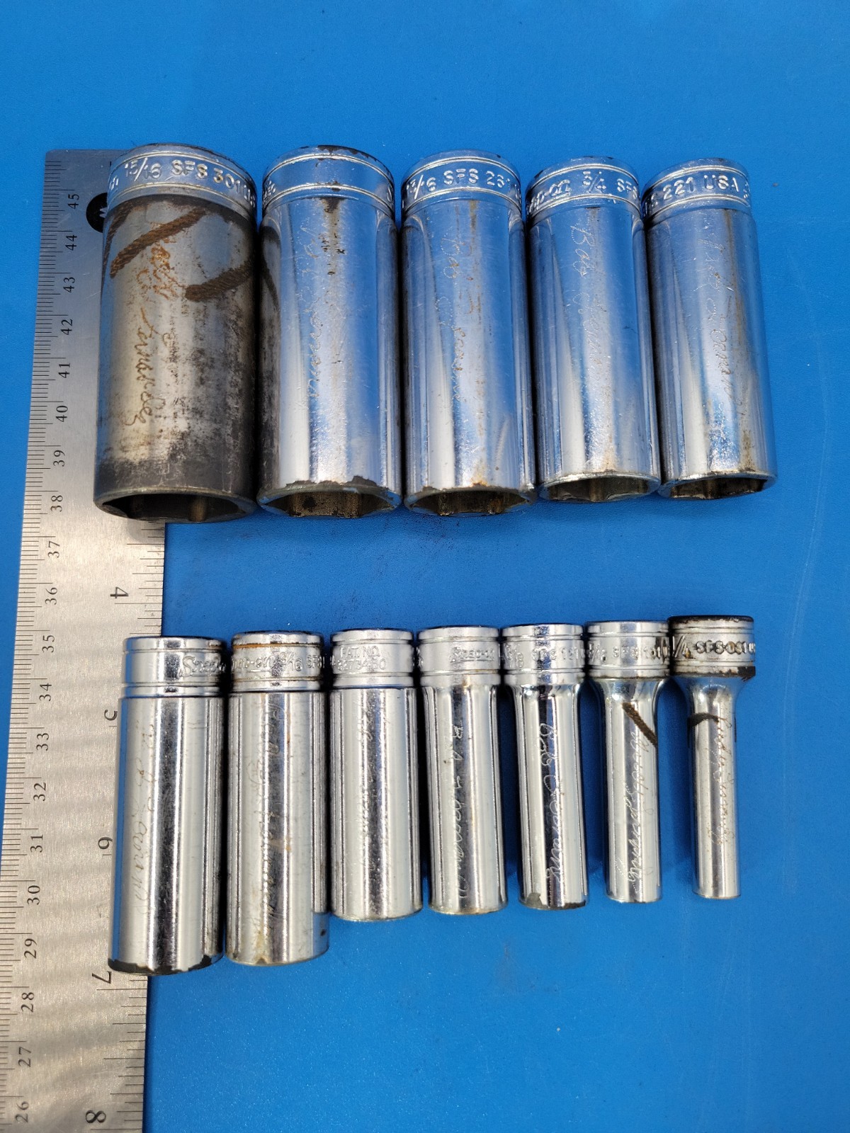Snap-on Tools Deep Socket Set ⅜” Dr ¼” to 15/16” 6 Pt SFS Ser 12 Pcs USA S-12-10
