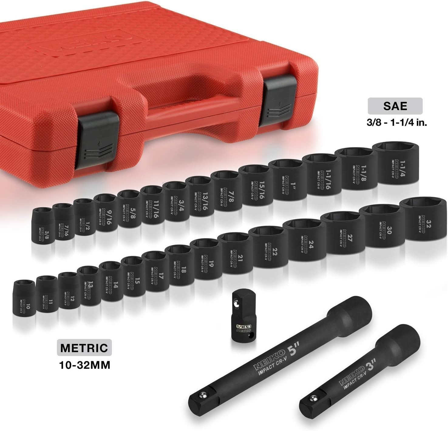02447A 1/2″ Drive Master Impact Socket Set, 32 Piece Shallow Socket Assortment