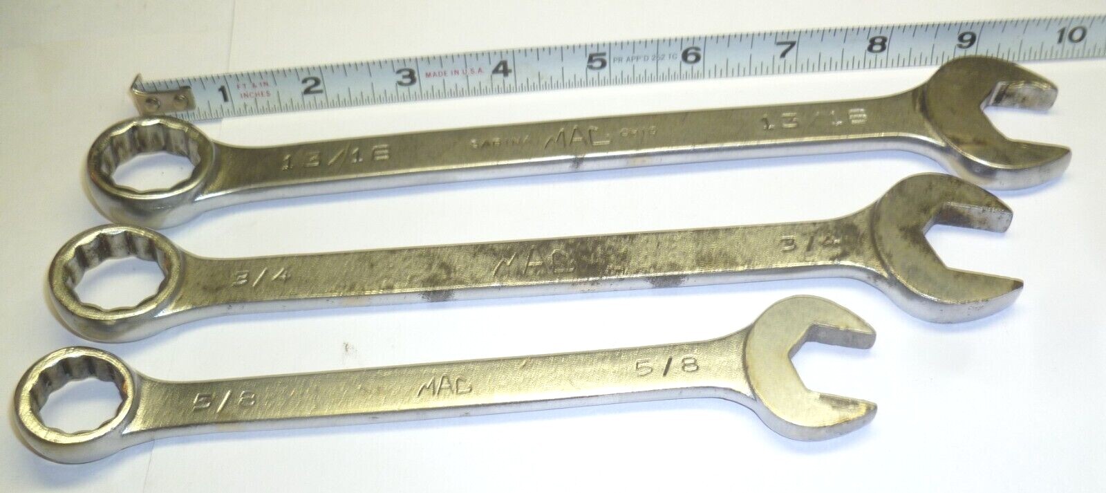 LOT OF 3 MAC TOOL COMBINATION OPEN & BOX END WRENCHES 5/8in. 3/4in. 13/16in. SET