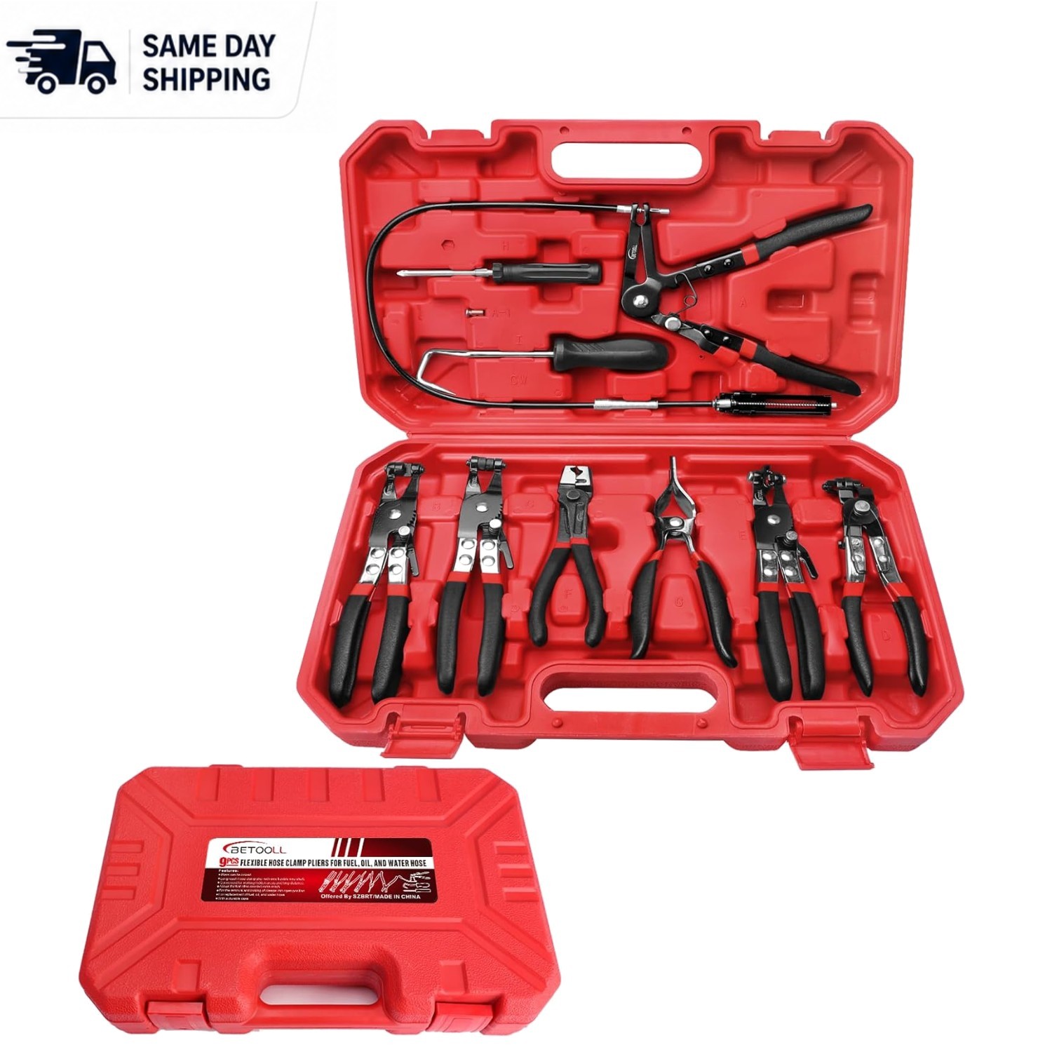9pc Automotive Hose Clamp Pliers Set: Long & Ergonomic Grip for Repairs