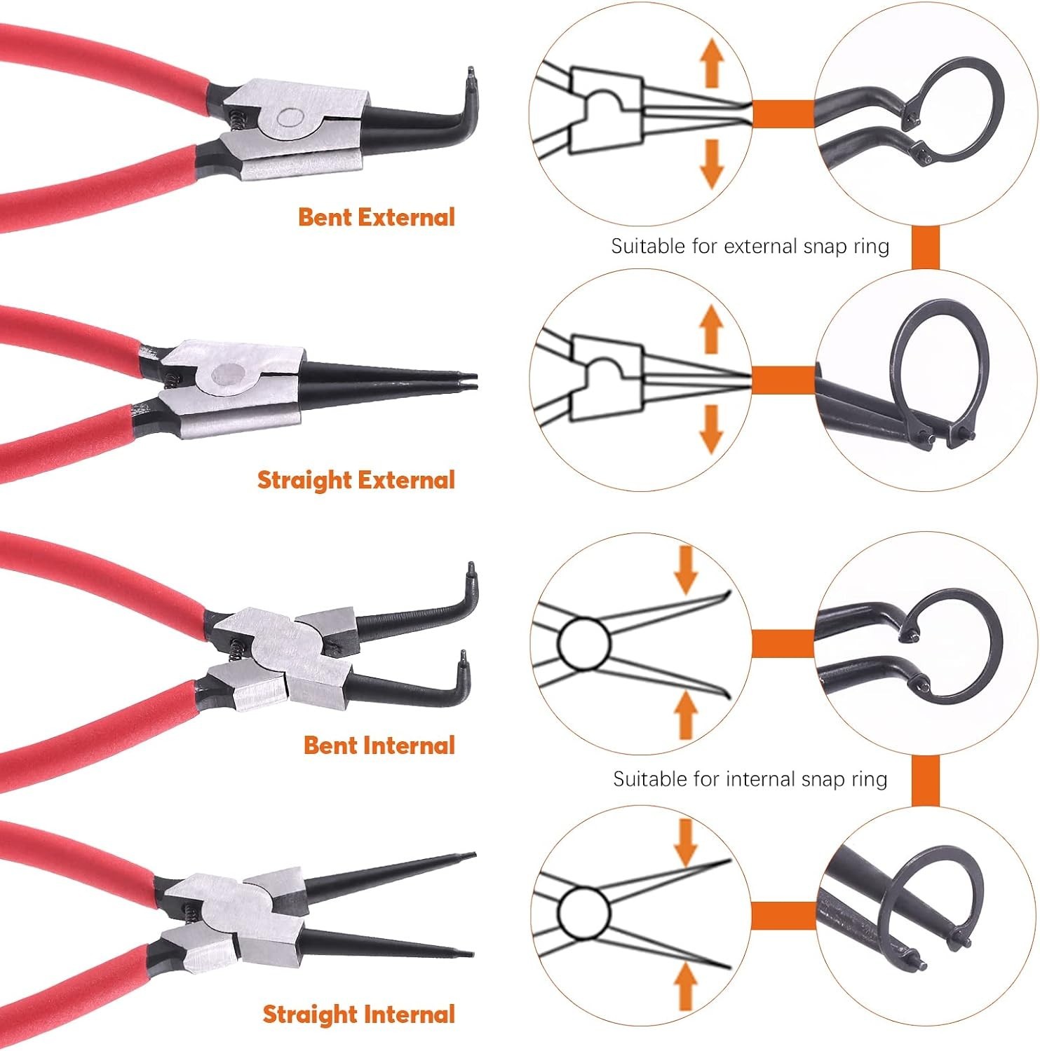 Versatile 8Pc Circlip Pliers Kit for Automotive Maintenance