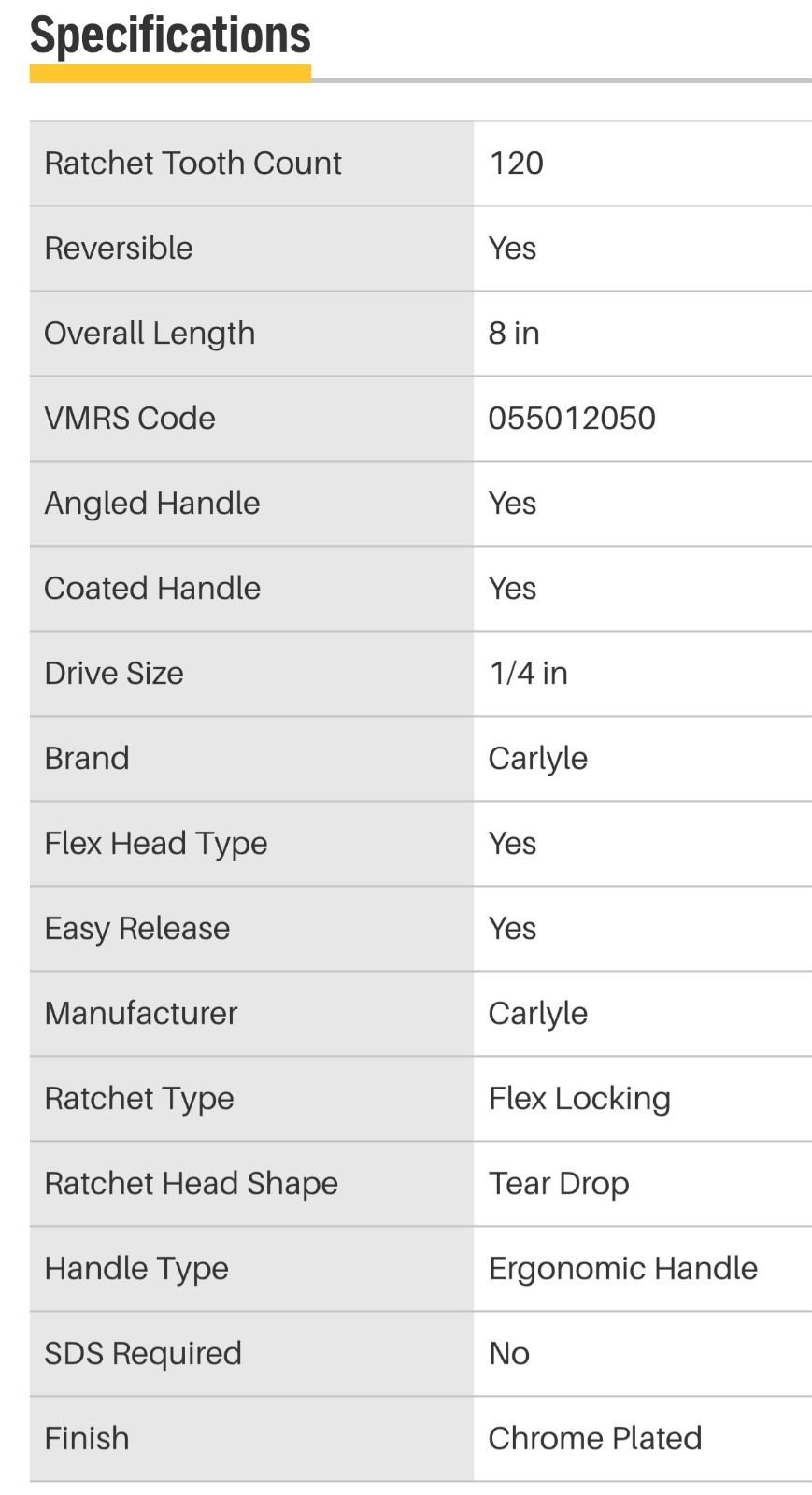 NEW! NAPA Carlyle Locking Flex Comfort Ratchet 1/4 in Drive 8″ Length R14LF120